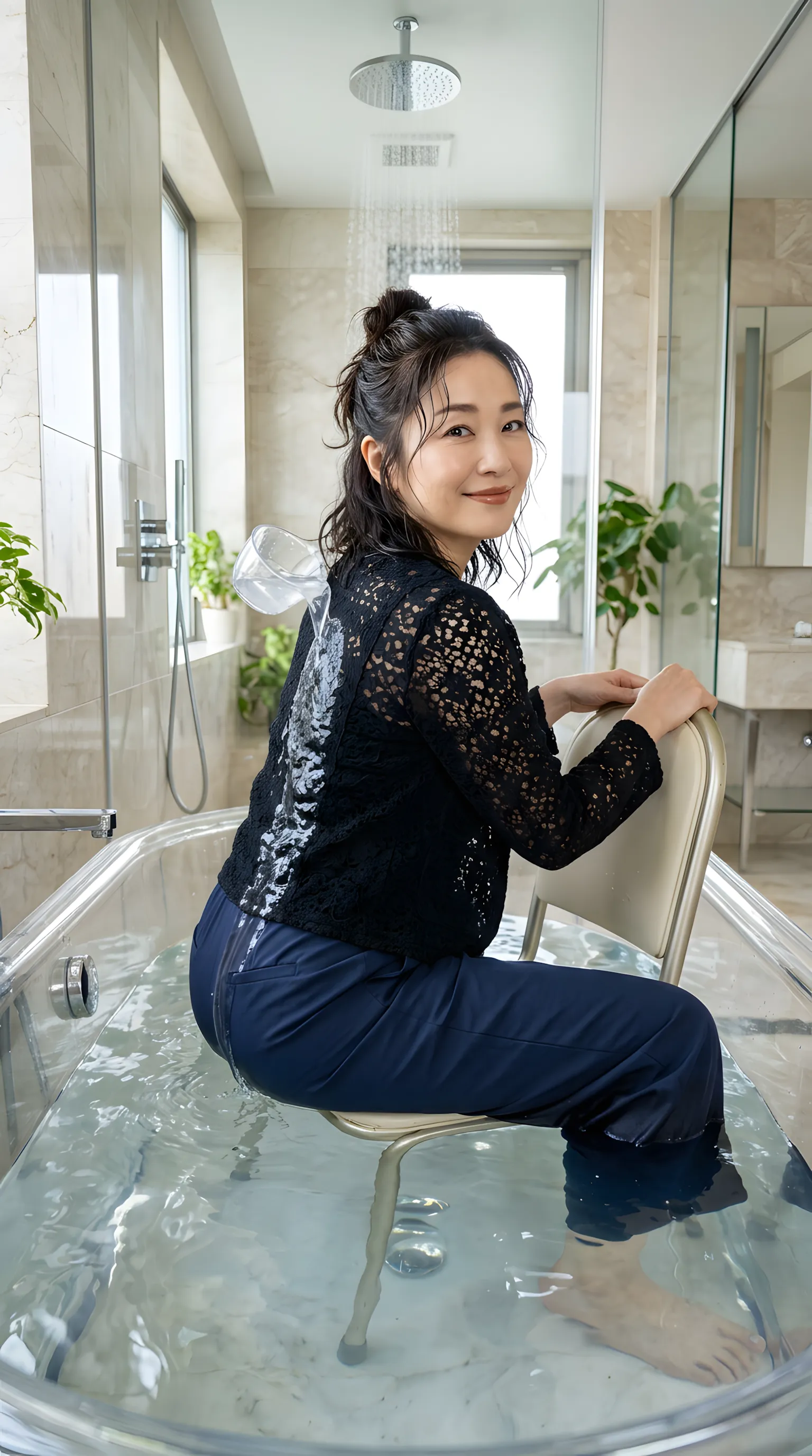 お湯のなか バストの丸み 最高のアーチ 006