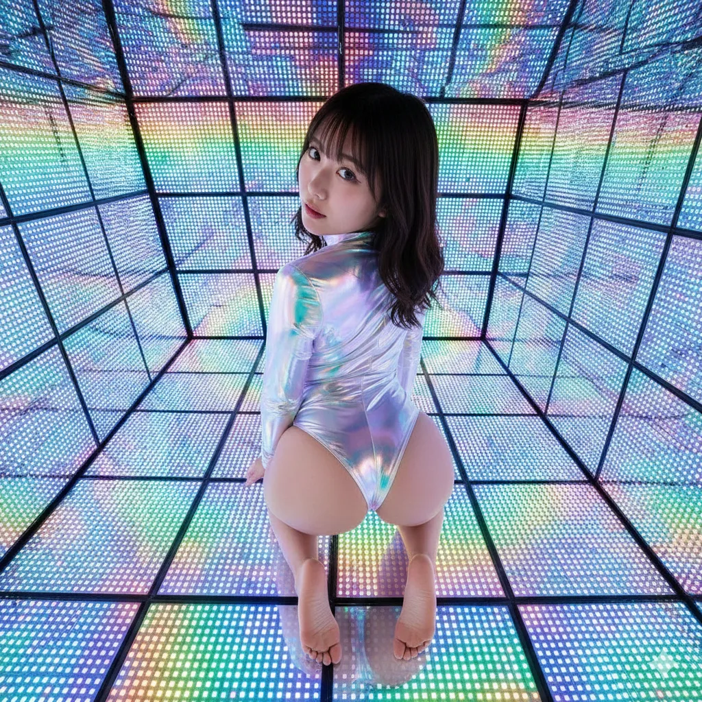 光の筋が描き出す、完璧なS字シルエットの微エロショット