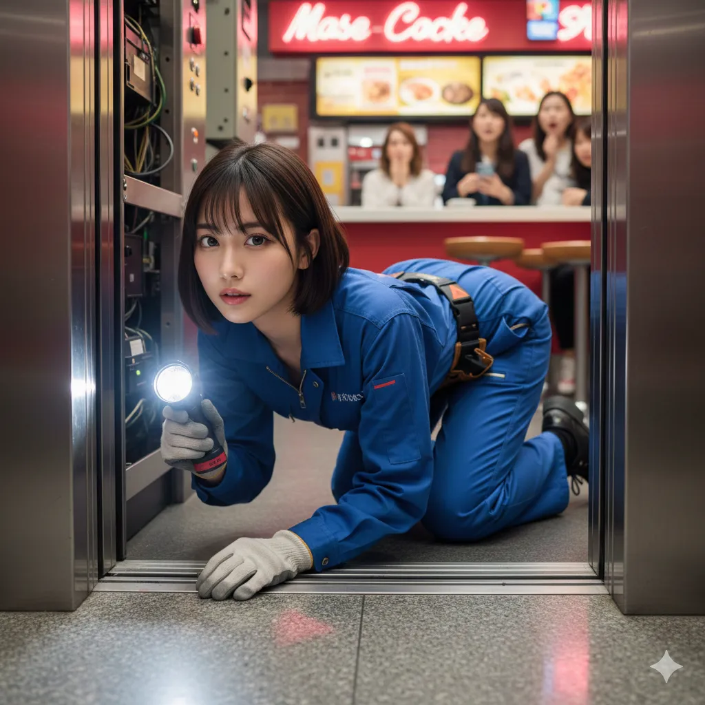 汗ばんだ作業服が肌に密着する、官能的なバックアングル