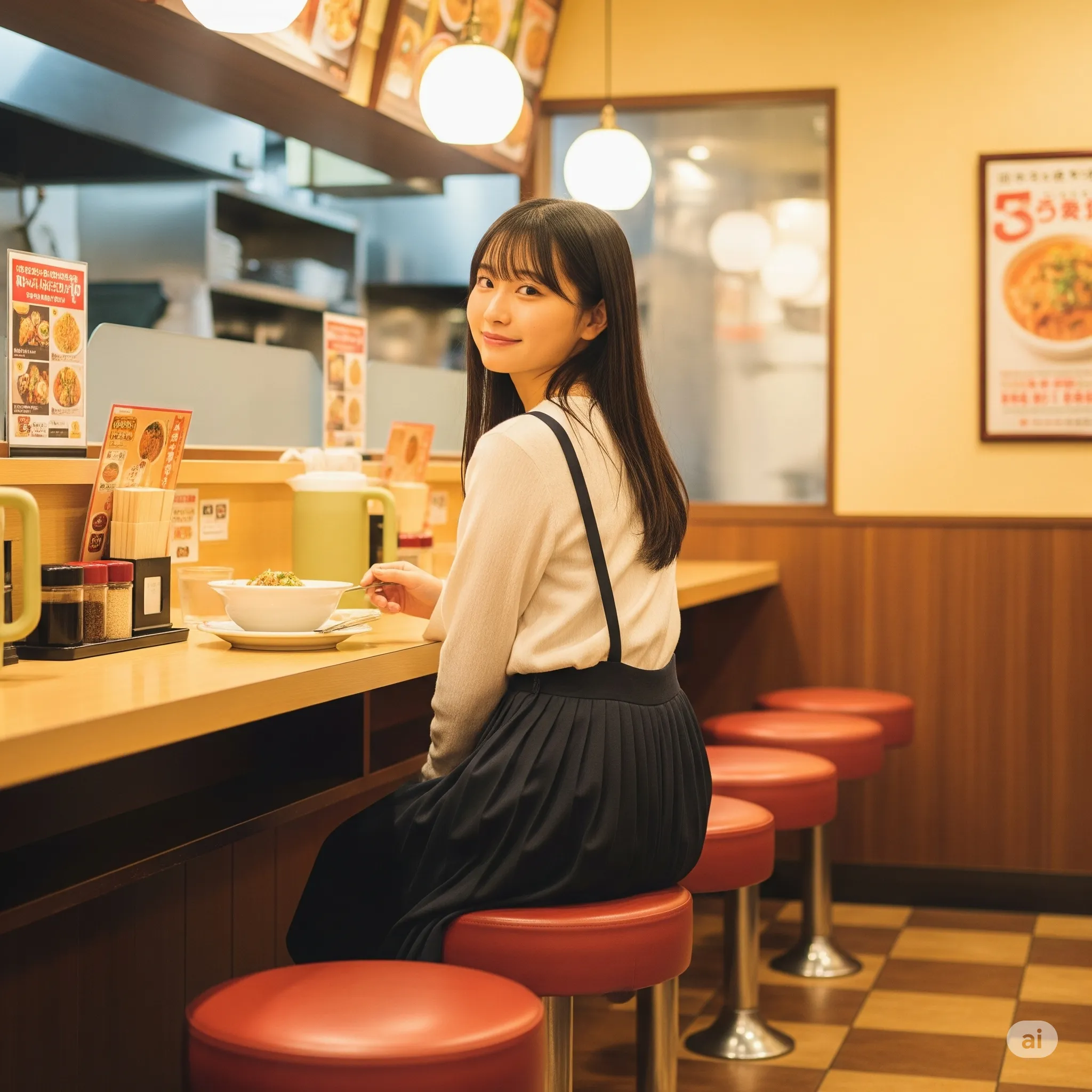 見返りポニーテール女子のカウンター尻ショット 009