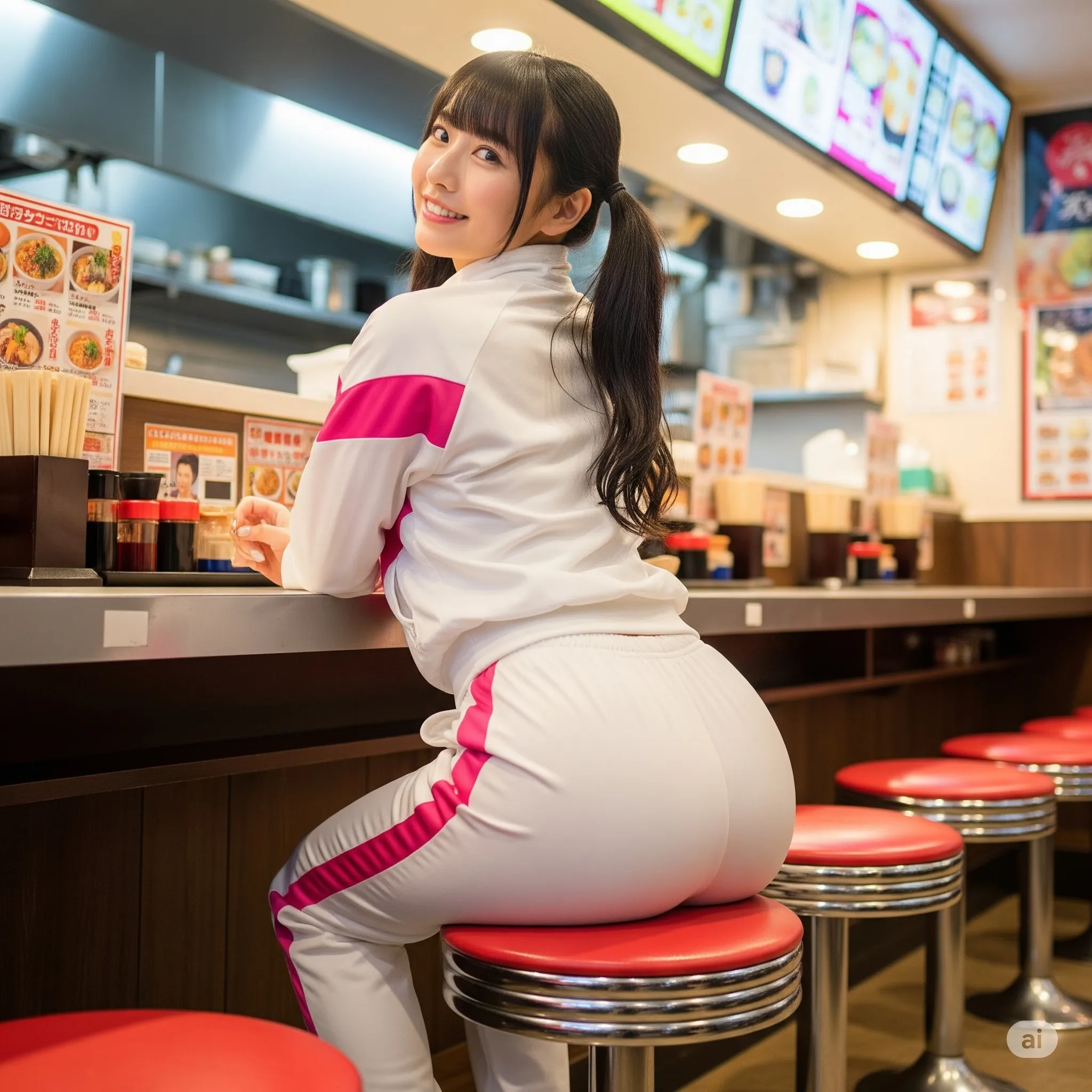 食堂カウンターで魅せる丸尻フェチカット 012