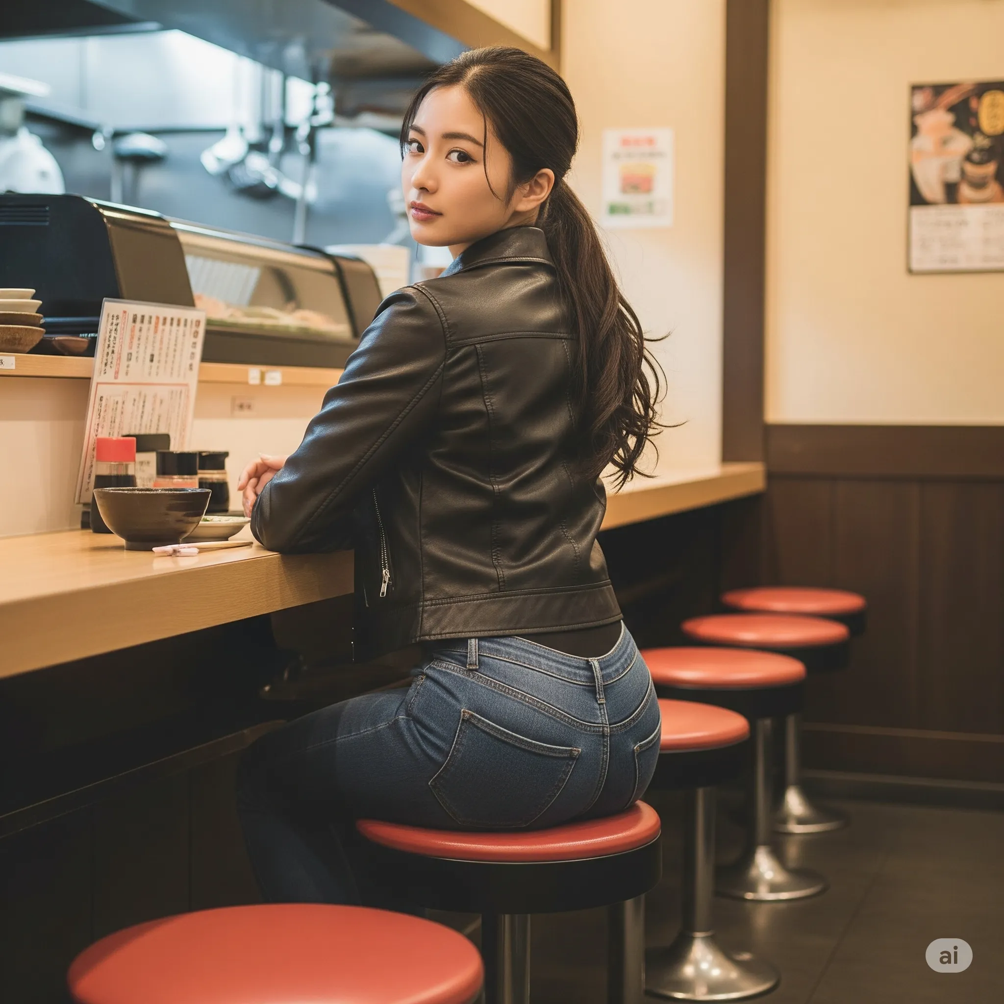 ふと振り返る瞬間の色気と尻曲線 015