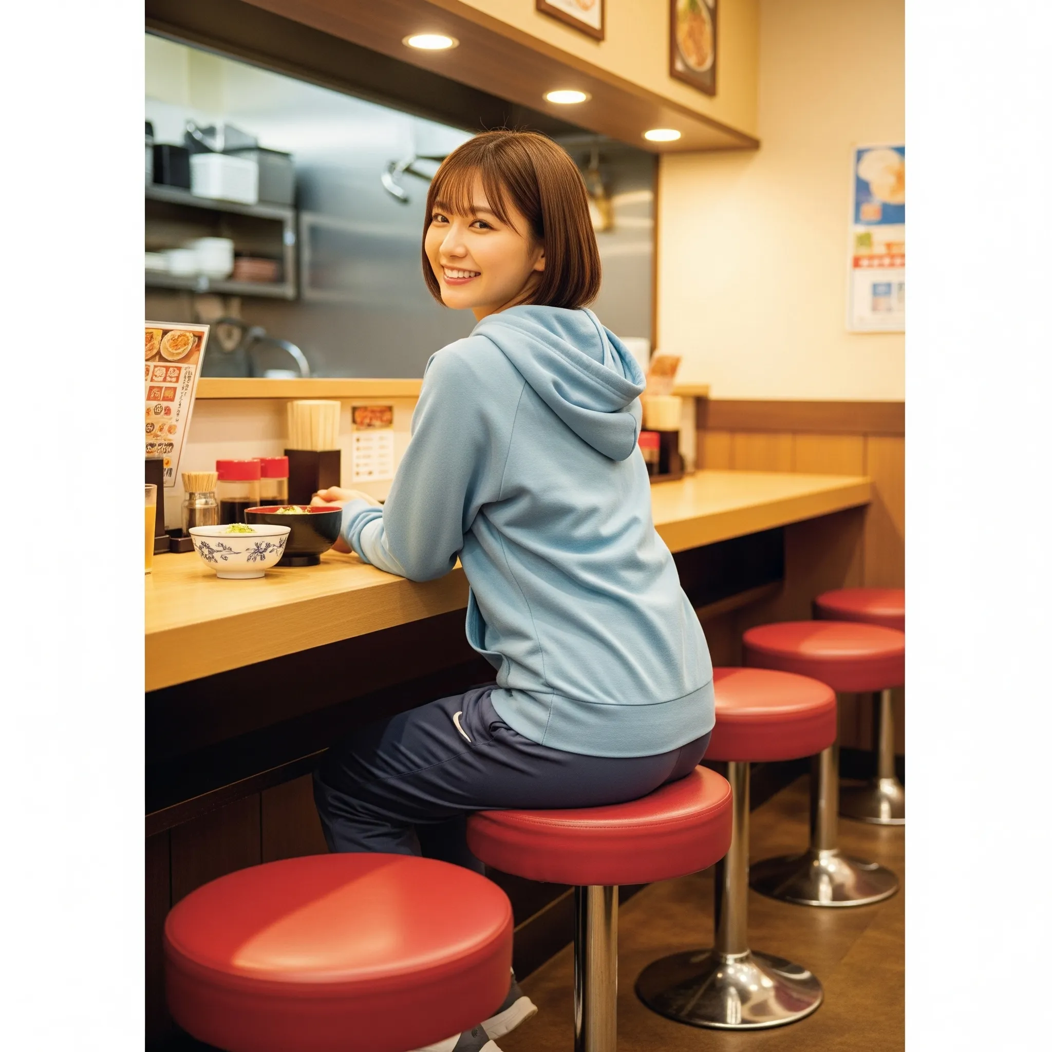 椅子に座る女子の張り感ヒップライン 019