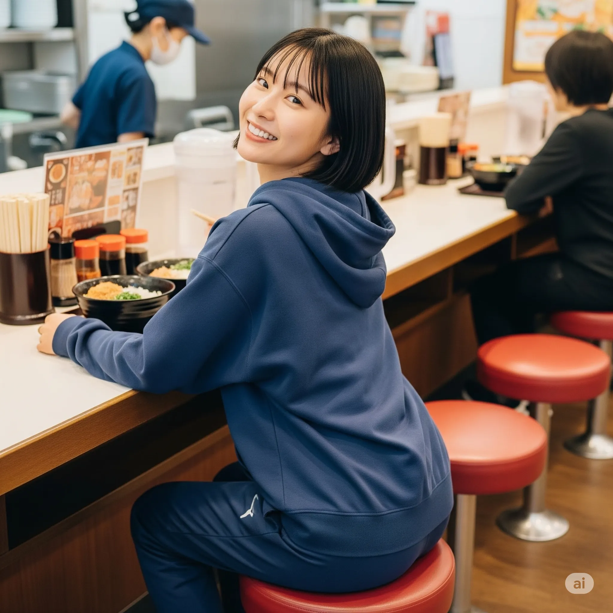 体育会系ジャージ女子のカウンター座り尻 023