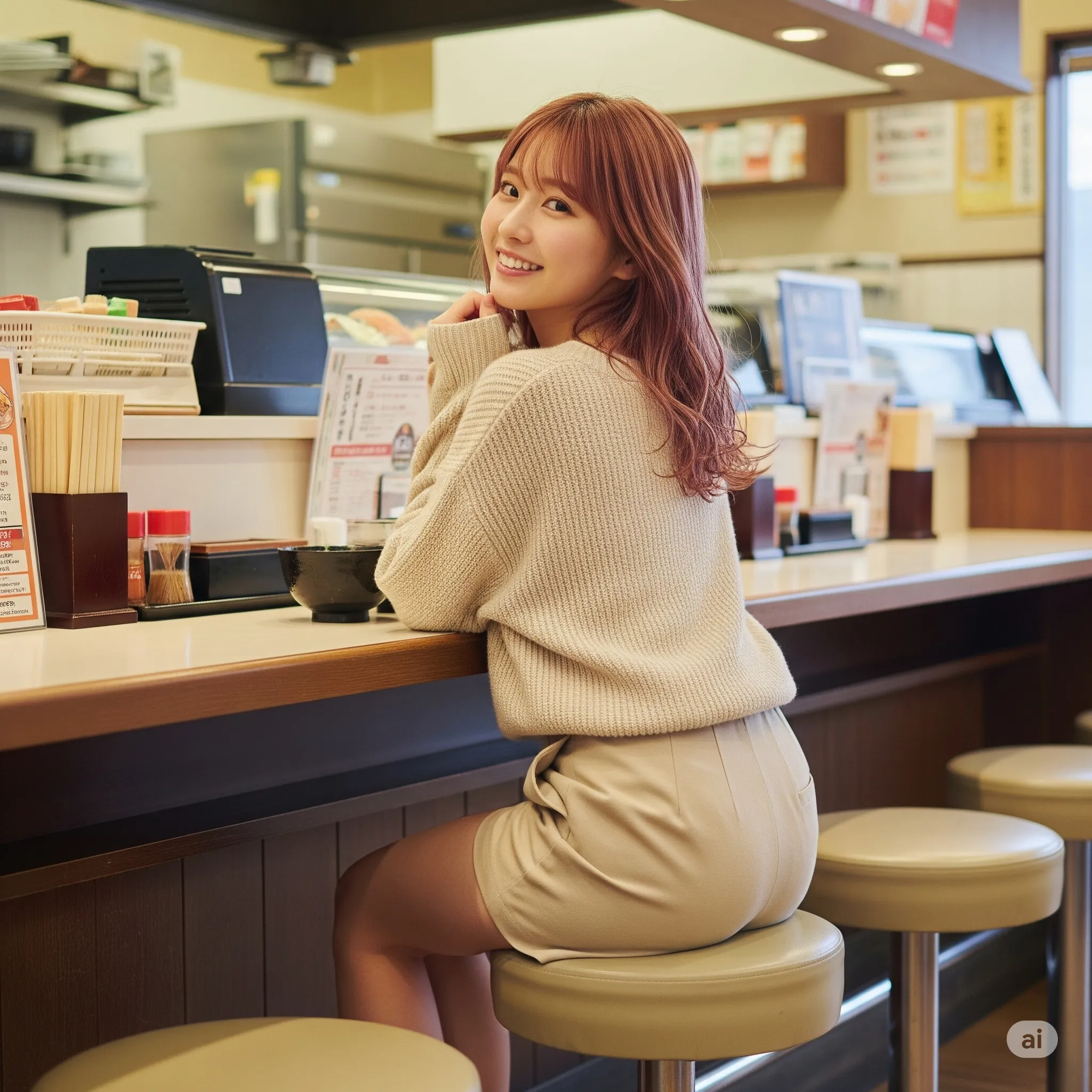 ショートカット女子の椅子座りヒップライン 025