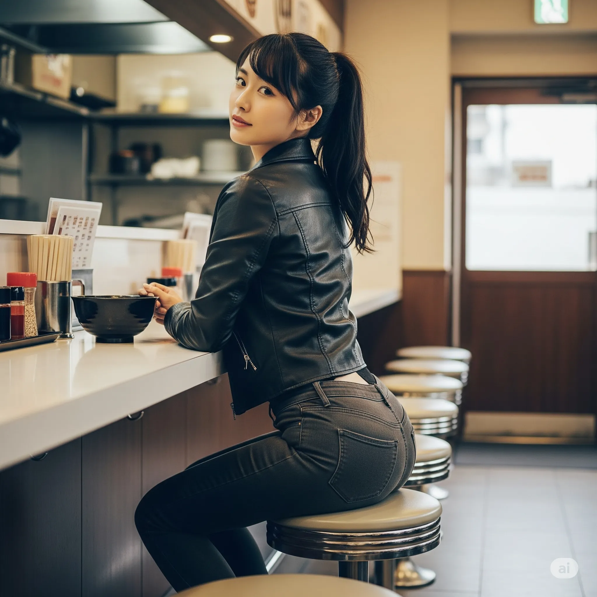 和食カウンターで振り返る可憐な尻曲線 026