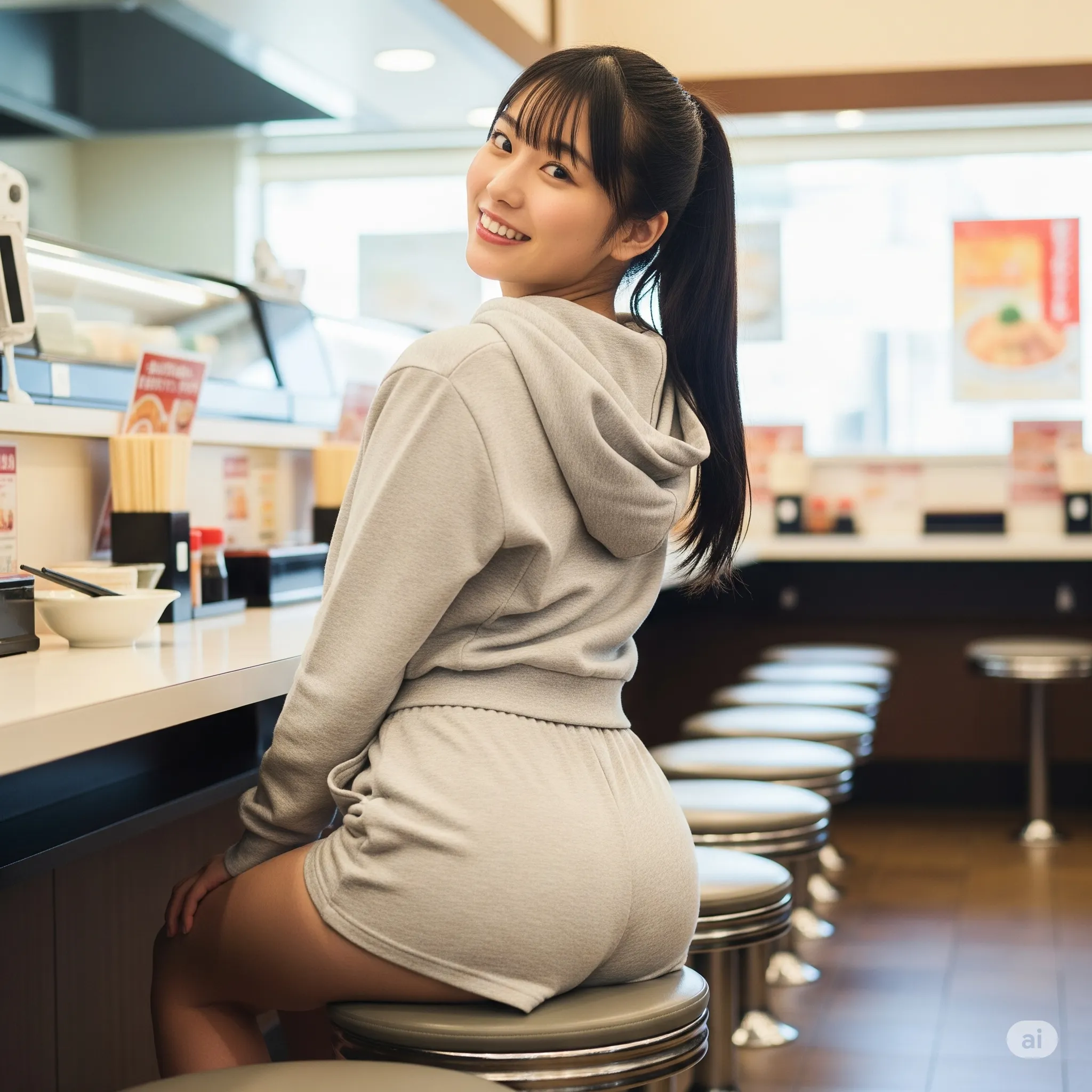 スポーティ女子の椅子座り尻アップ 031