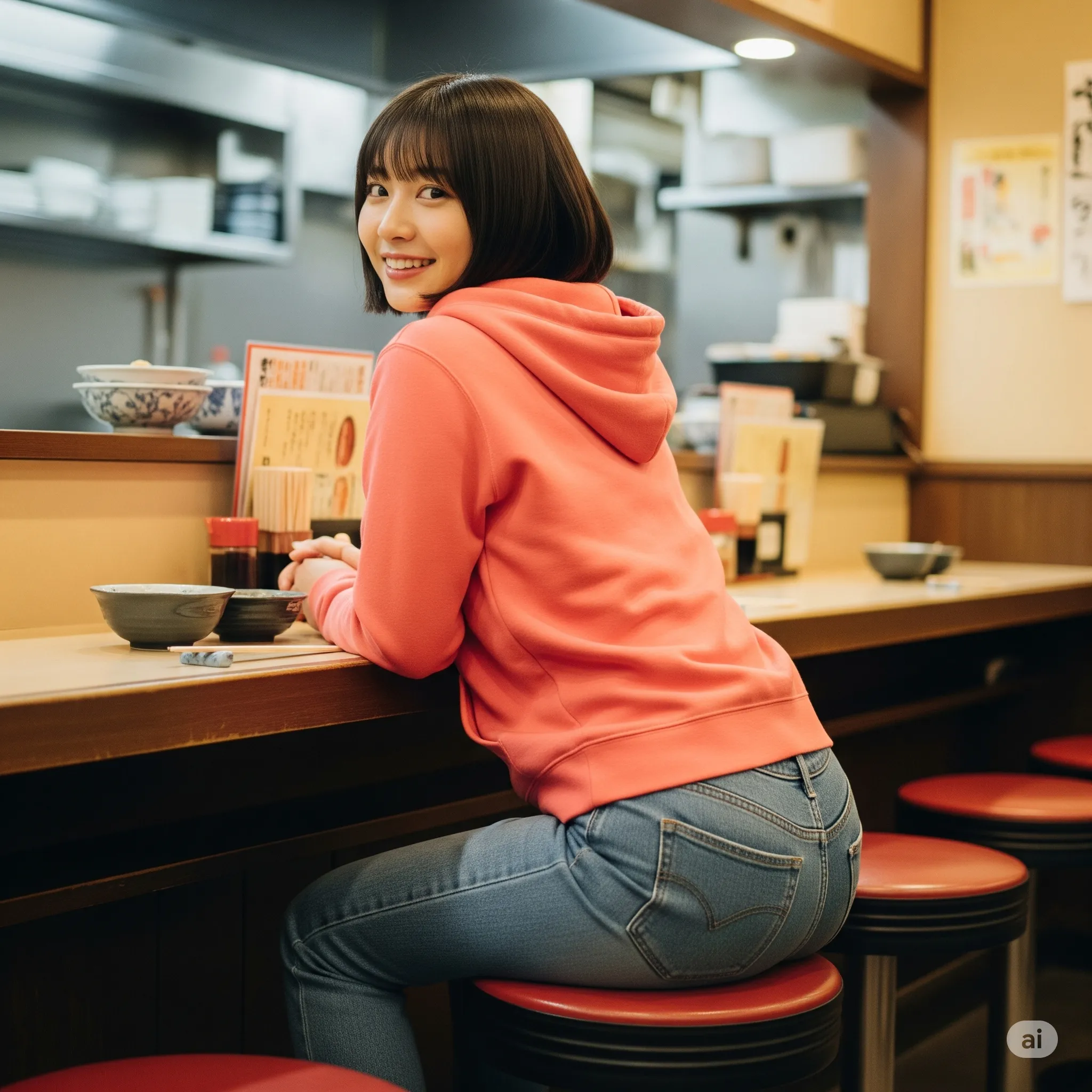 ピンクニット女子の丸尻カウンターショット 035