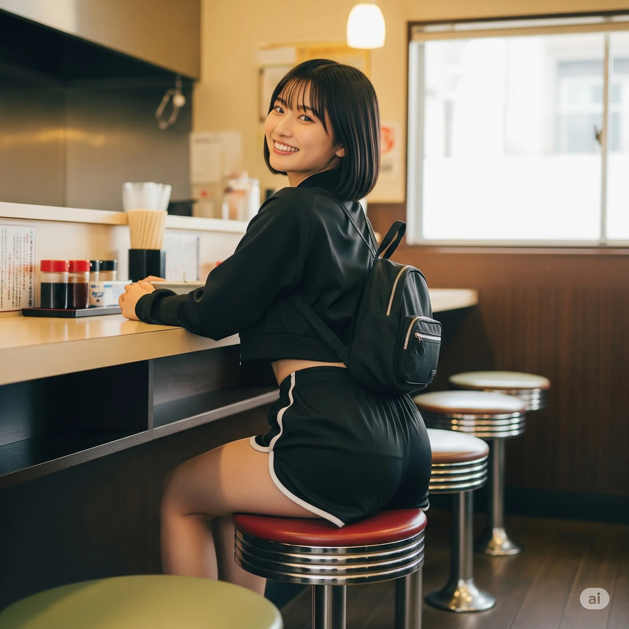 ふんわりニット女子のお座り尻ショット 040