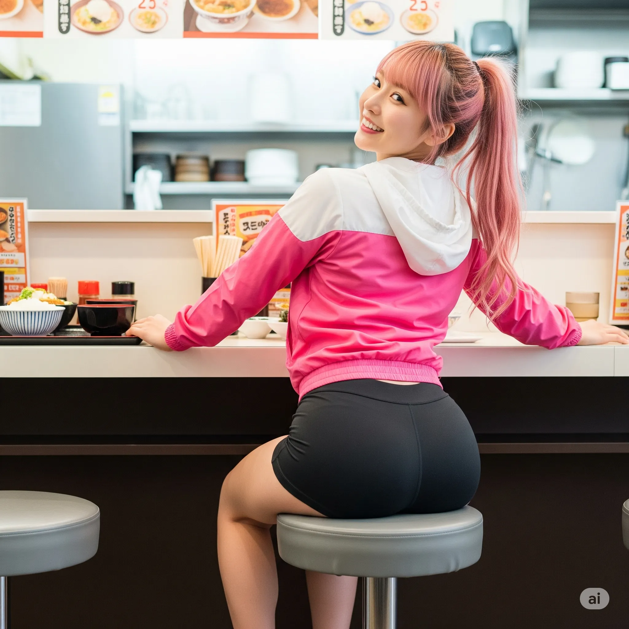 見返り女子の美尻カット カウンター風景 042