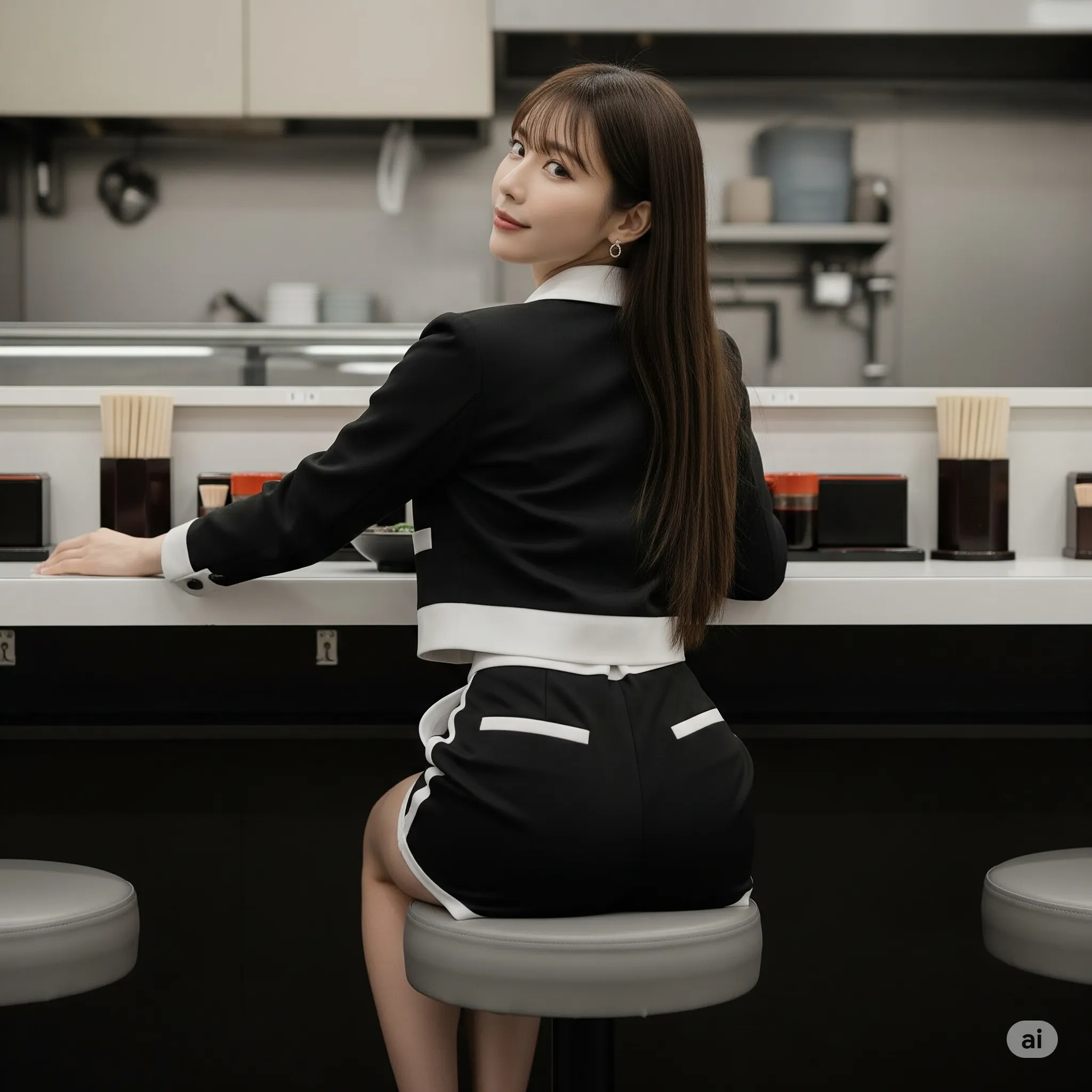 ショートヘア女子の椅子座りヒップカット 048