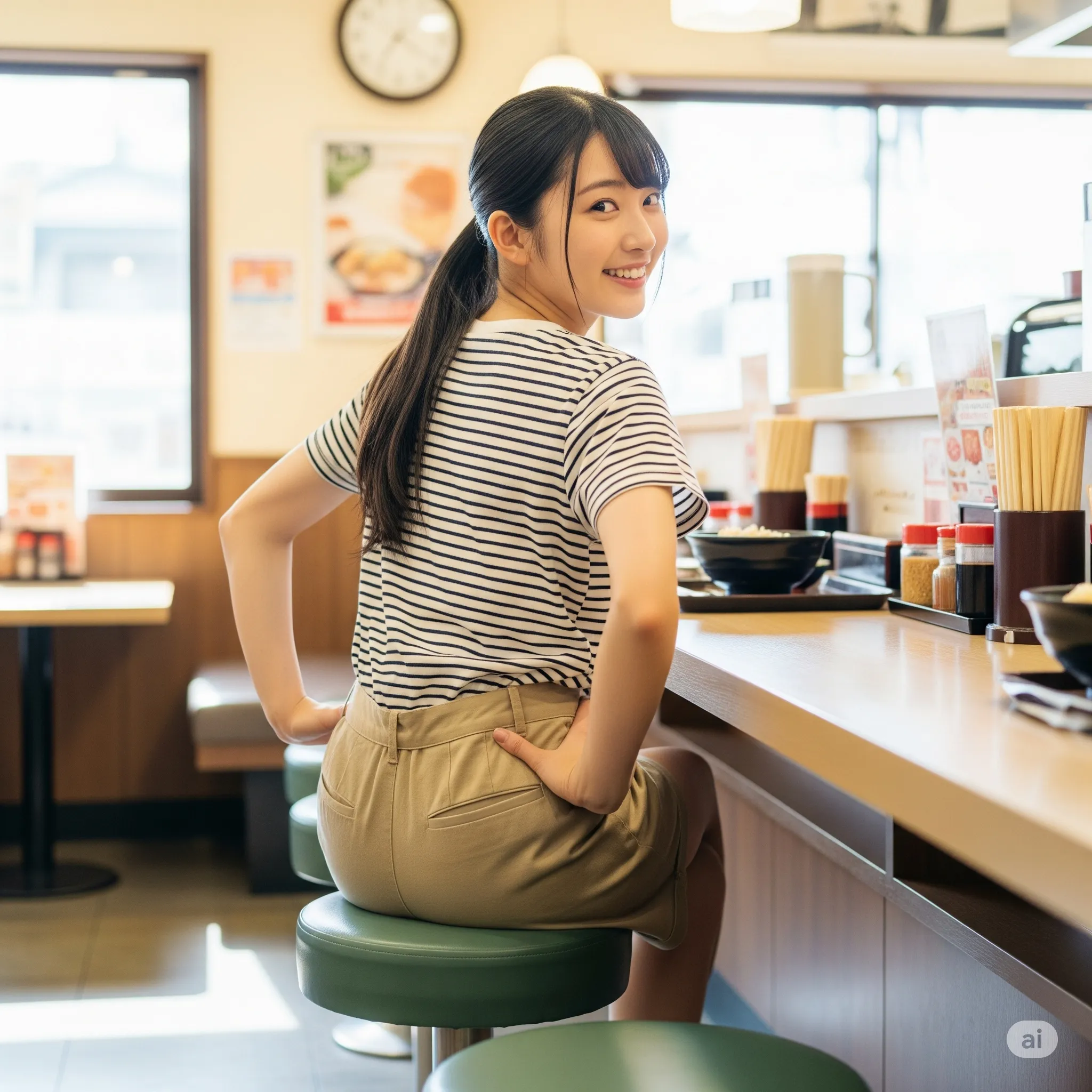 振り返る女子の柔らかヒップライン 056