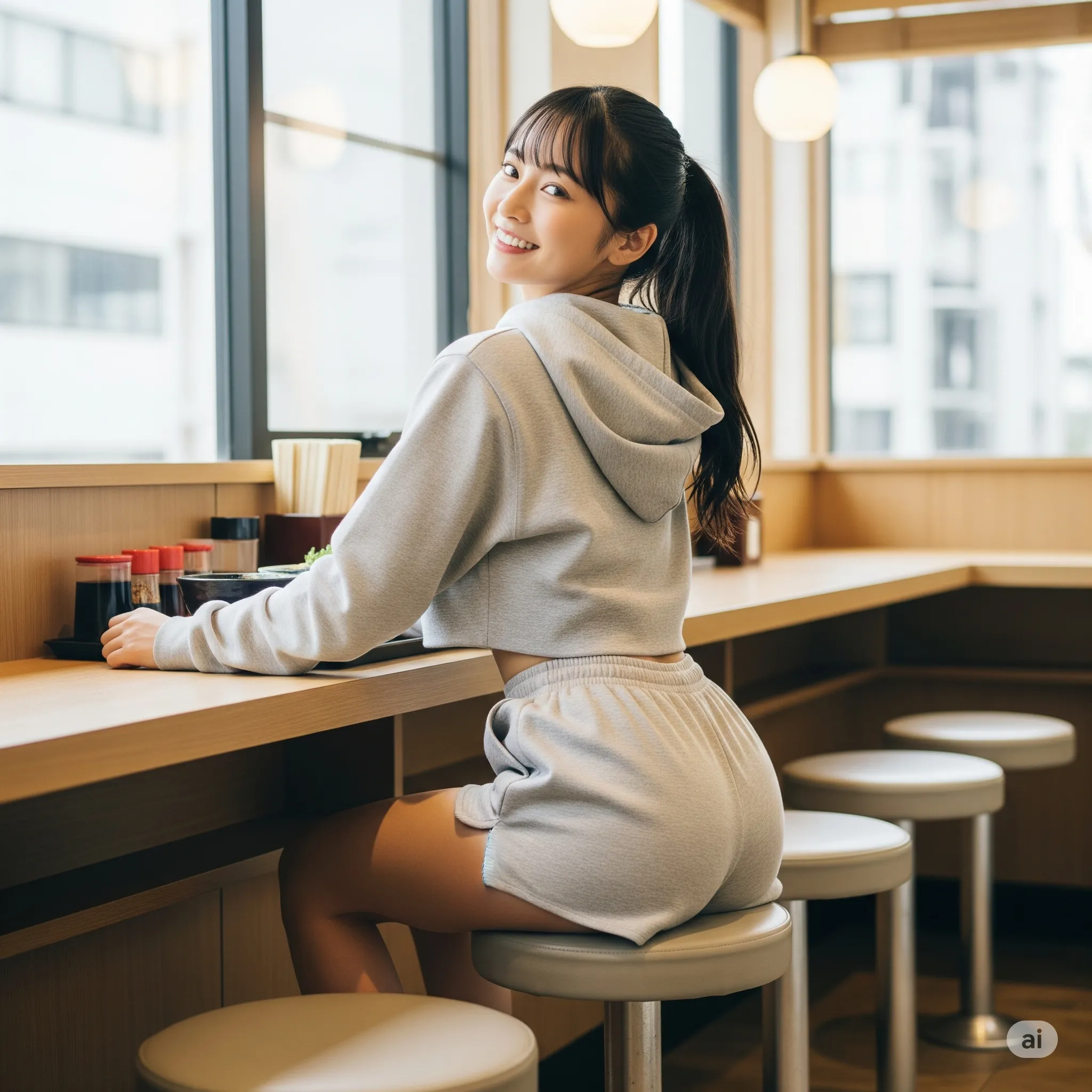 見返るピンクニット女子の丸尻ショット 063