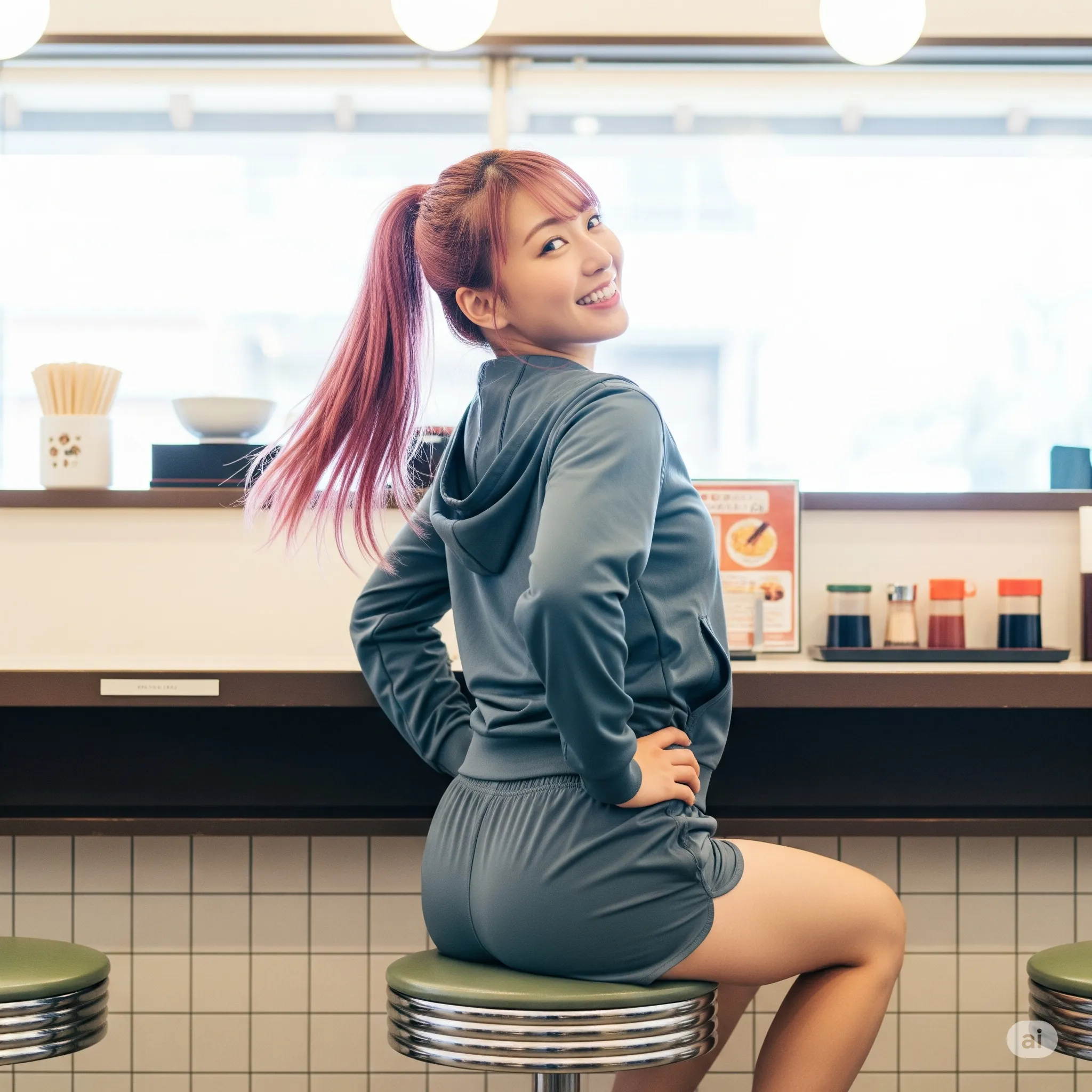 自然な微笑みと丸尻アングル 066