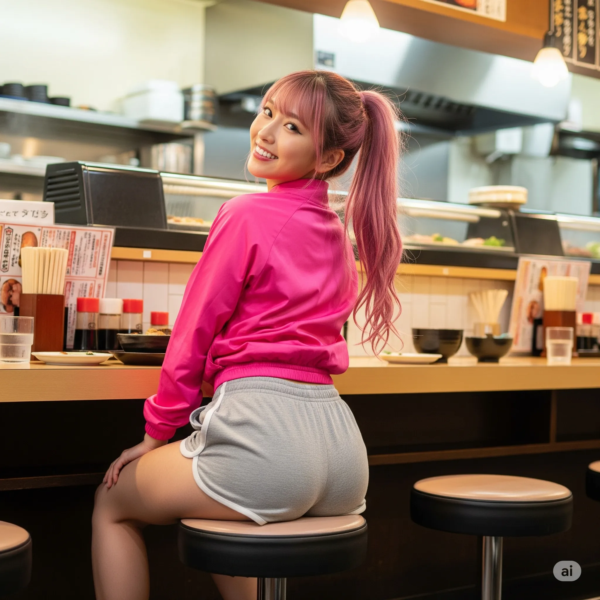 ショート女子の椅子座り丸尻ショット 068