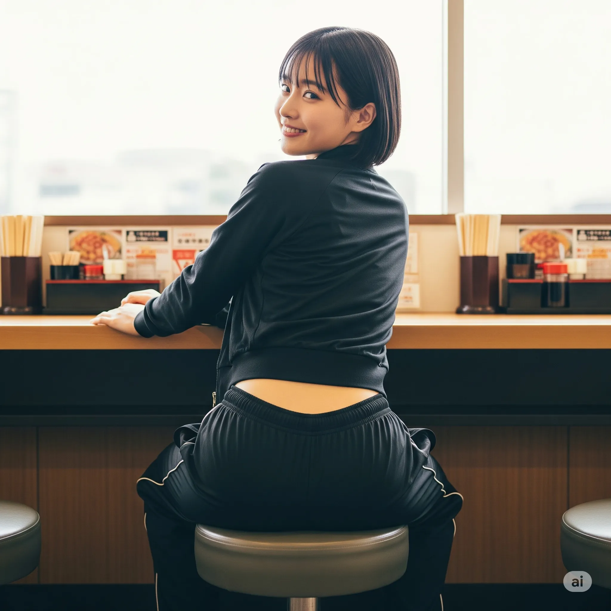 カウンター席で魅せる尻の存在感 078