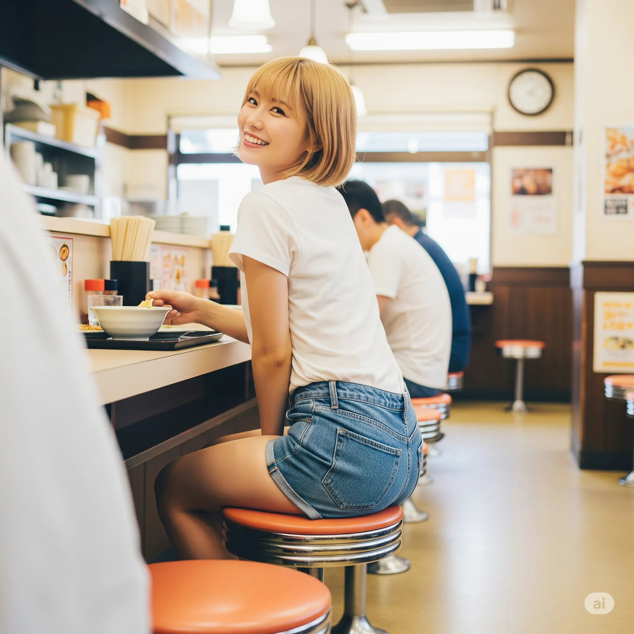 ショートボブ女子の丸尻見返り 080