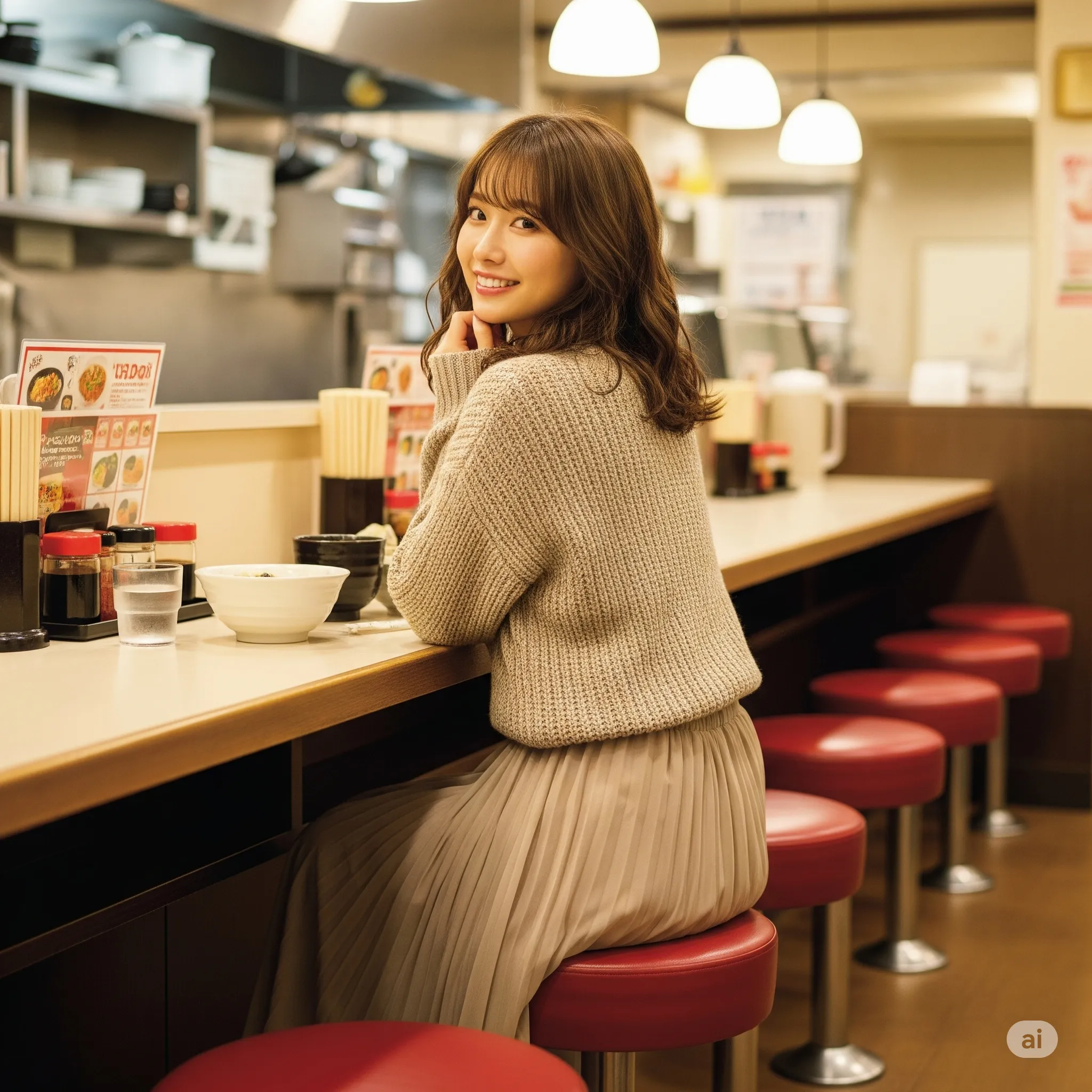 ニットアップ女子の丸尻カウンター姿 083