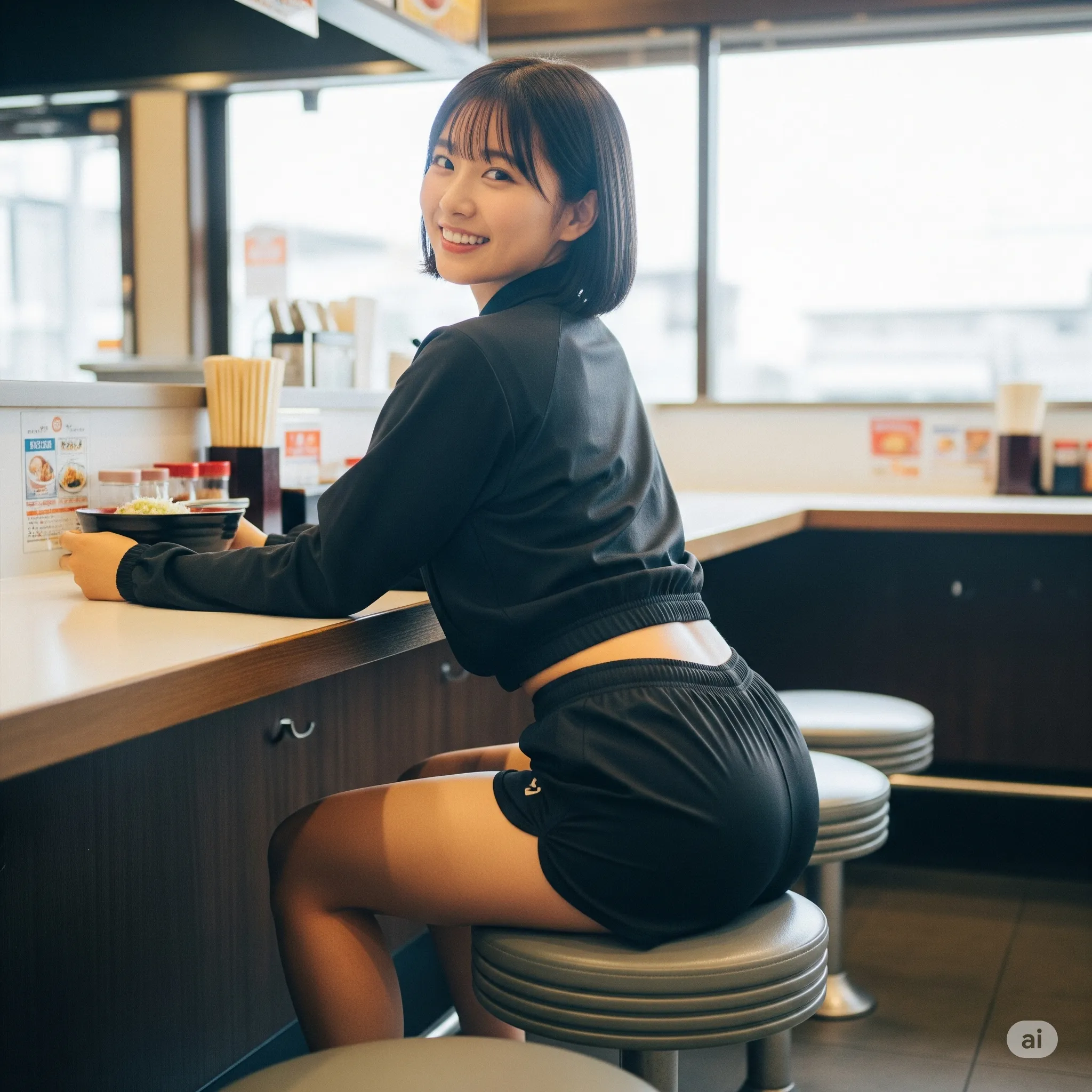 振り返る女子の柔らか美尻ショット 084