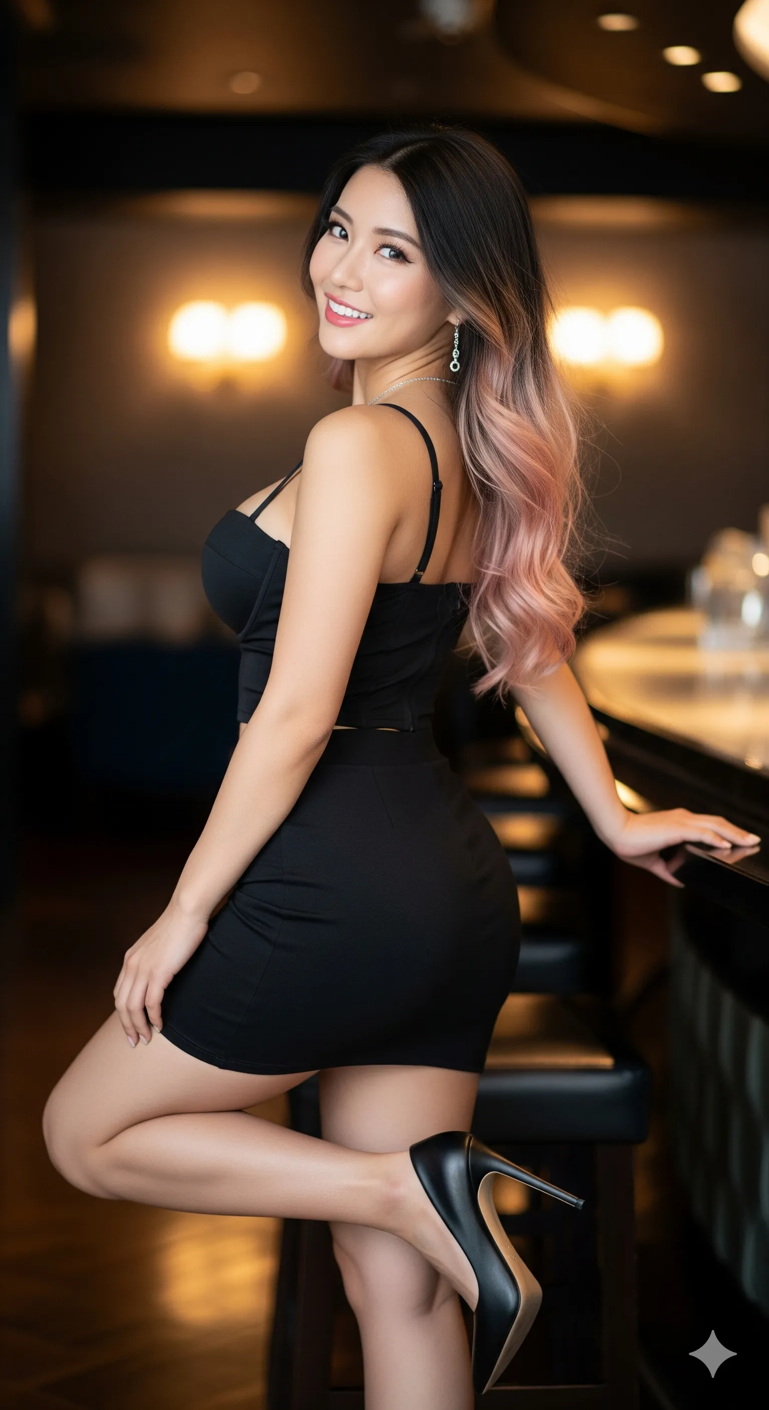 静かなバーの光に浮かび上がる、肉厚なヒップのシルエット