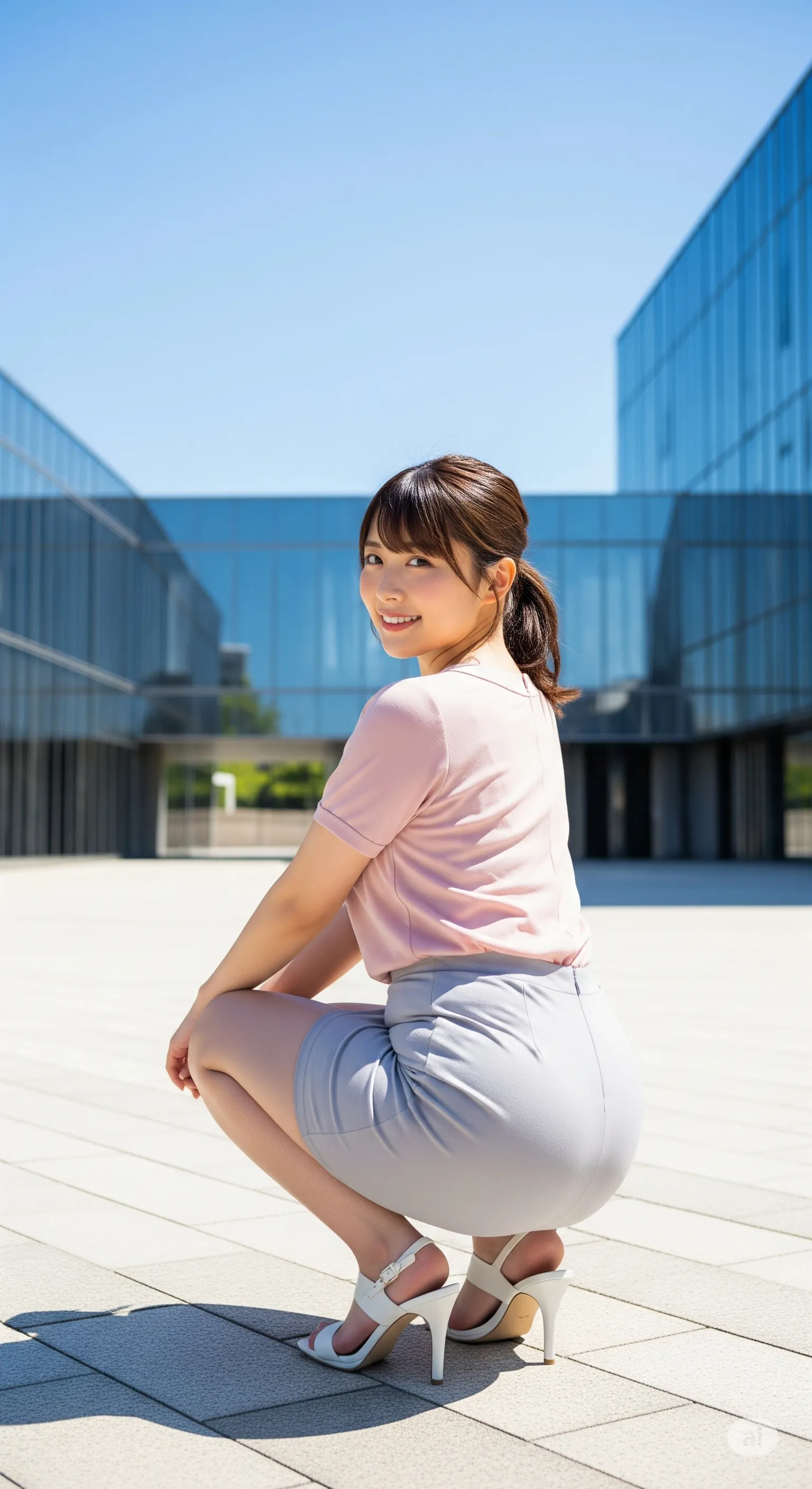 ビル風にタイトスカートが張り付く官能的な瞬間