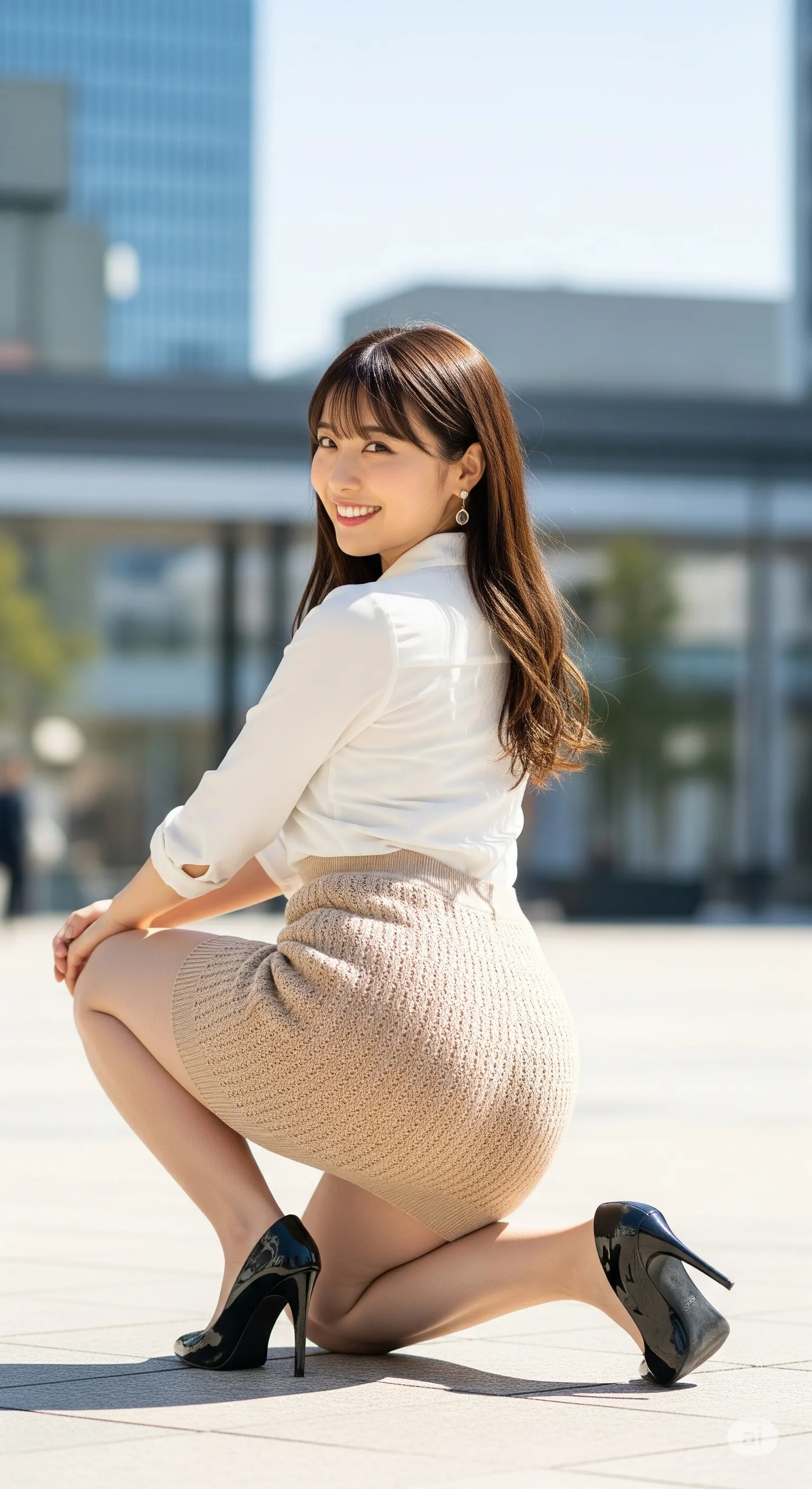 横断歩道で見せる、ダイナミックな美尻の動き