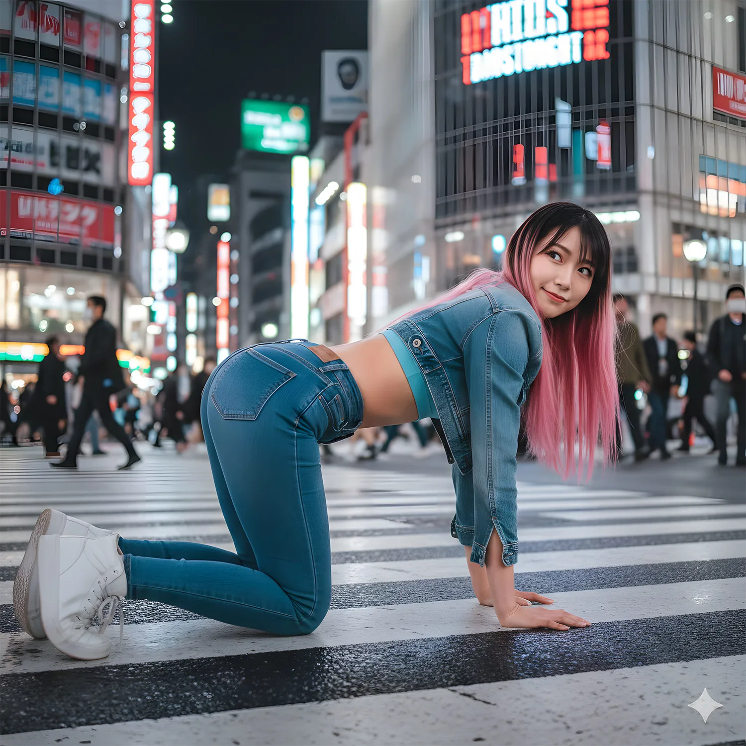 スキニーデニム ギャル 四つん這い 尻フェチ 都会の夜景 003