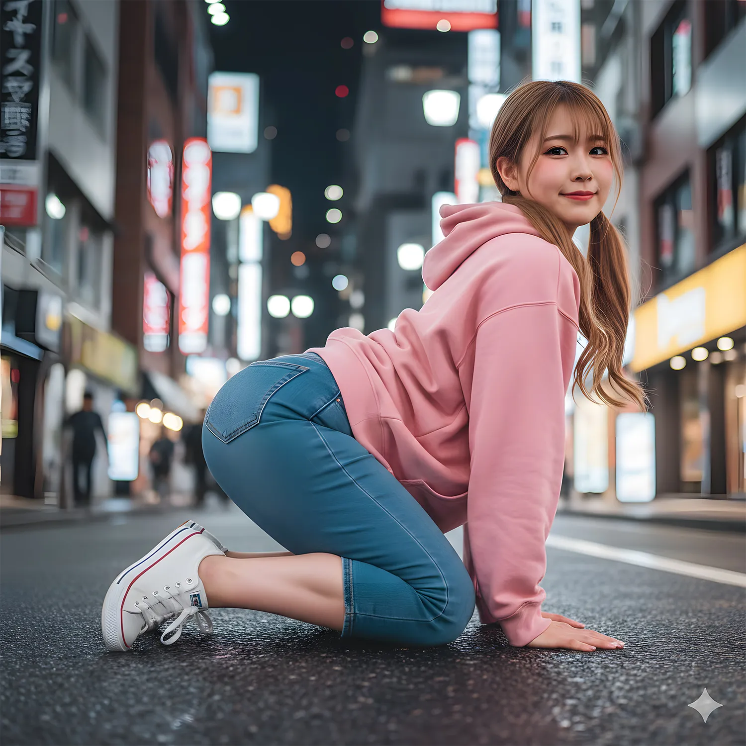 黒トップス×スキニー ギャル 四つん這い 尻フェチ 007