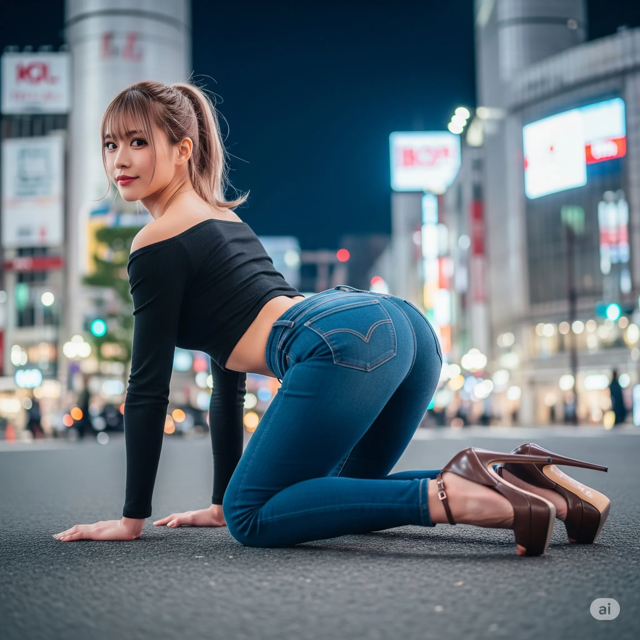 ストリートデニム ギャル 四つん這い 微エロ尻ショット 009