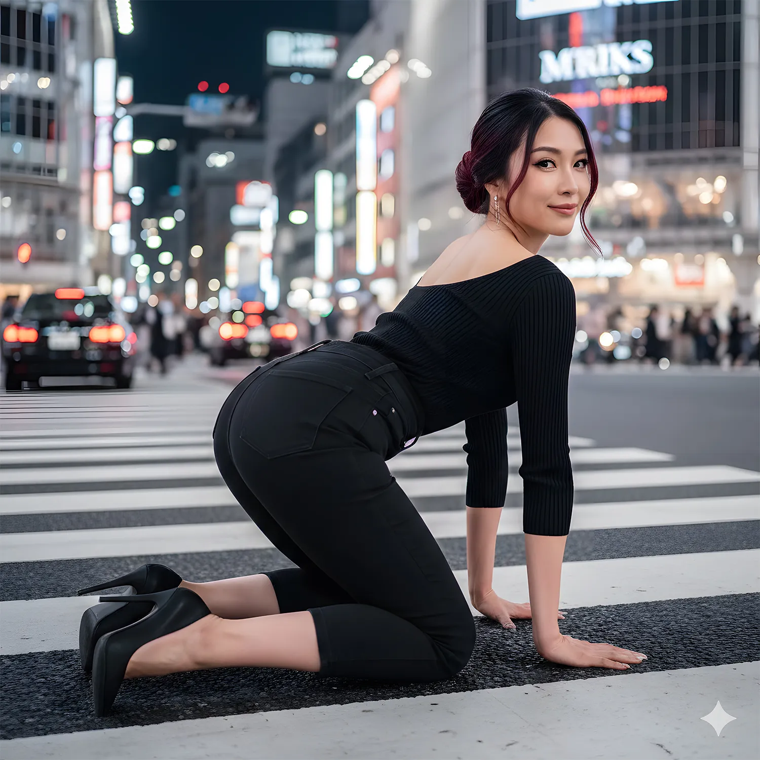 ストリート美女 デニム 四つん這い 尻フェチ 夜景 015