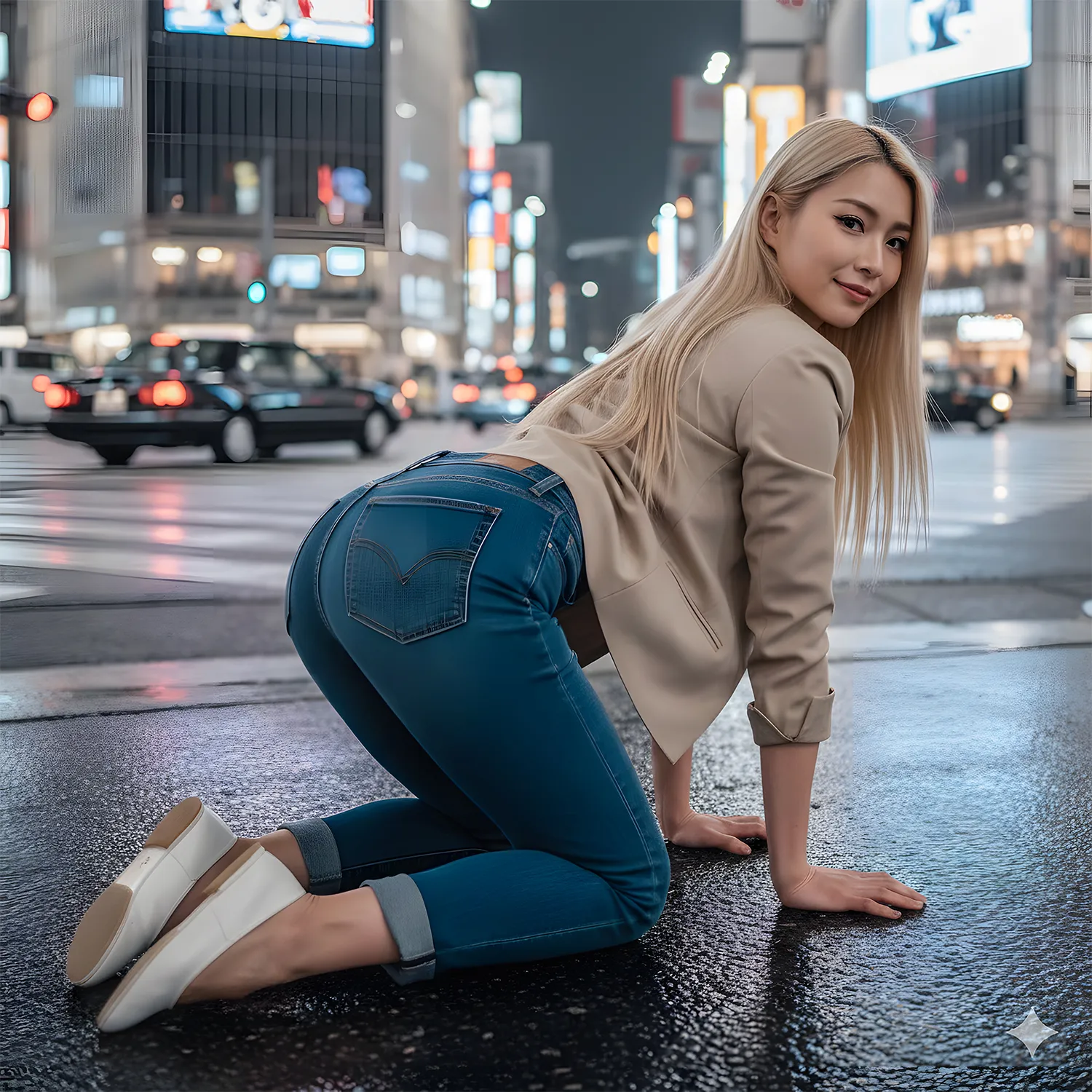 スキニーデニム ギャル 四つん這い ハイアングル尻 027