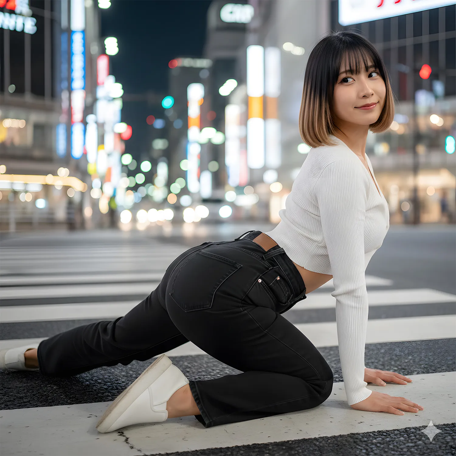 ストリート夜景 ギャル 四つん這い デニム尻際立つ 028