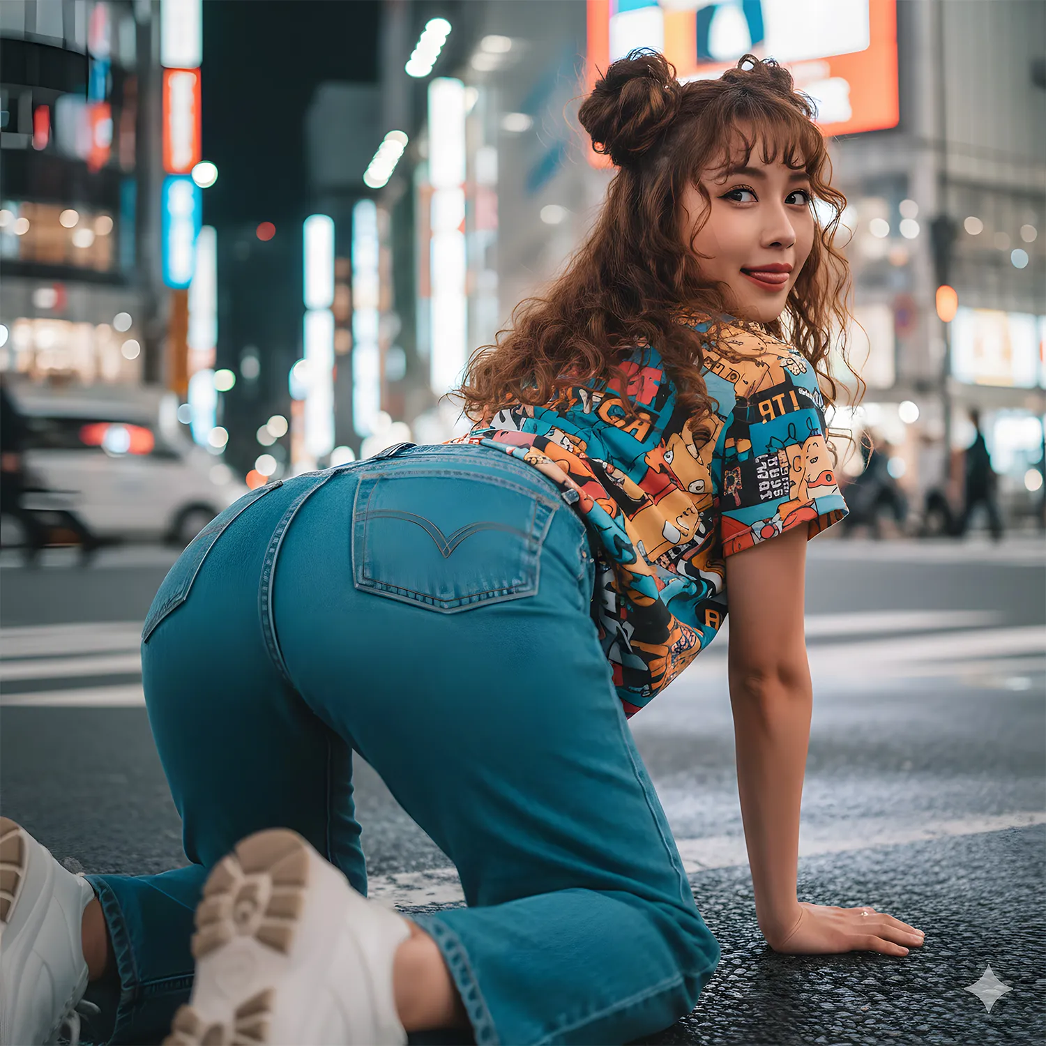 ジャケットギャル デニム 四つん這い 夜の街角フェチ 038