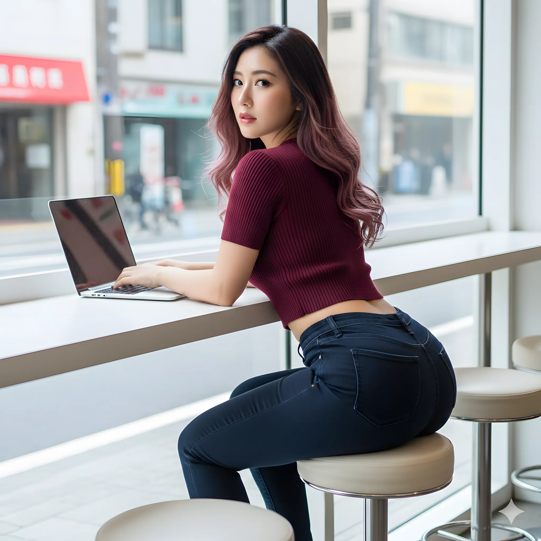 カフェカウンターのデニム日常官能