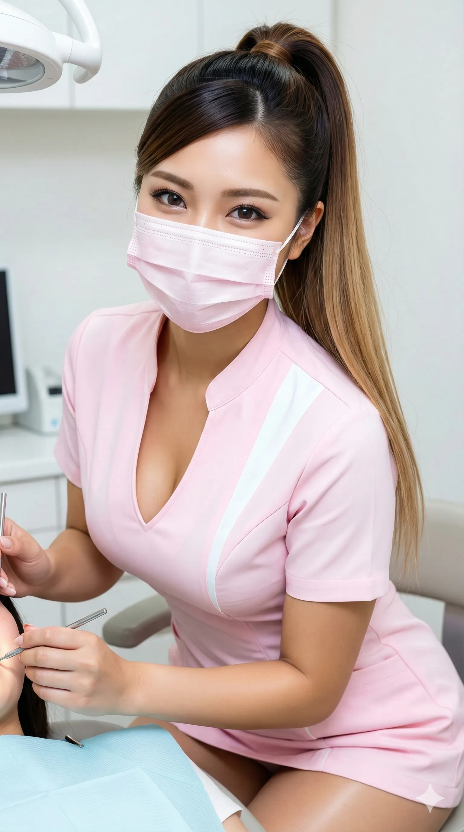 POV 歯科衛生士 膝立ち 巨乳アピール 017