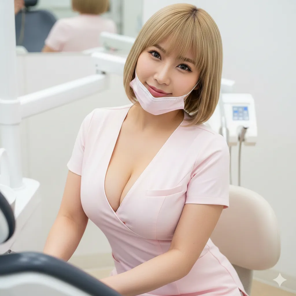 マスク姿 美人歯科衛生士 谷間ショット 025