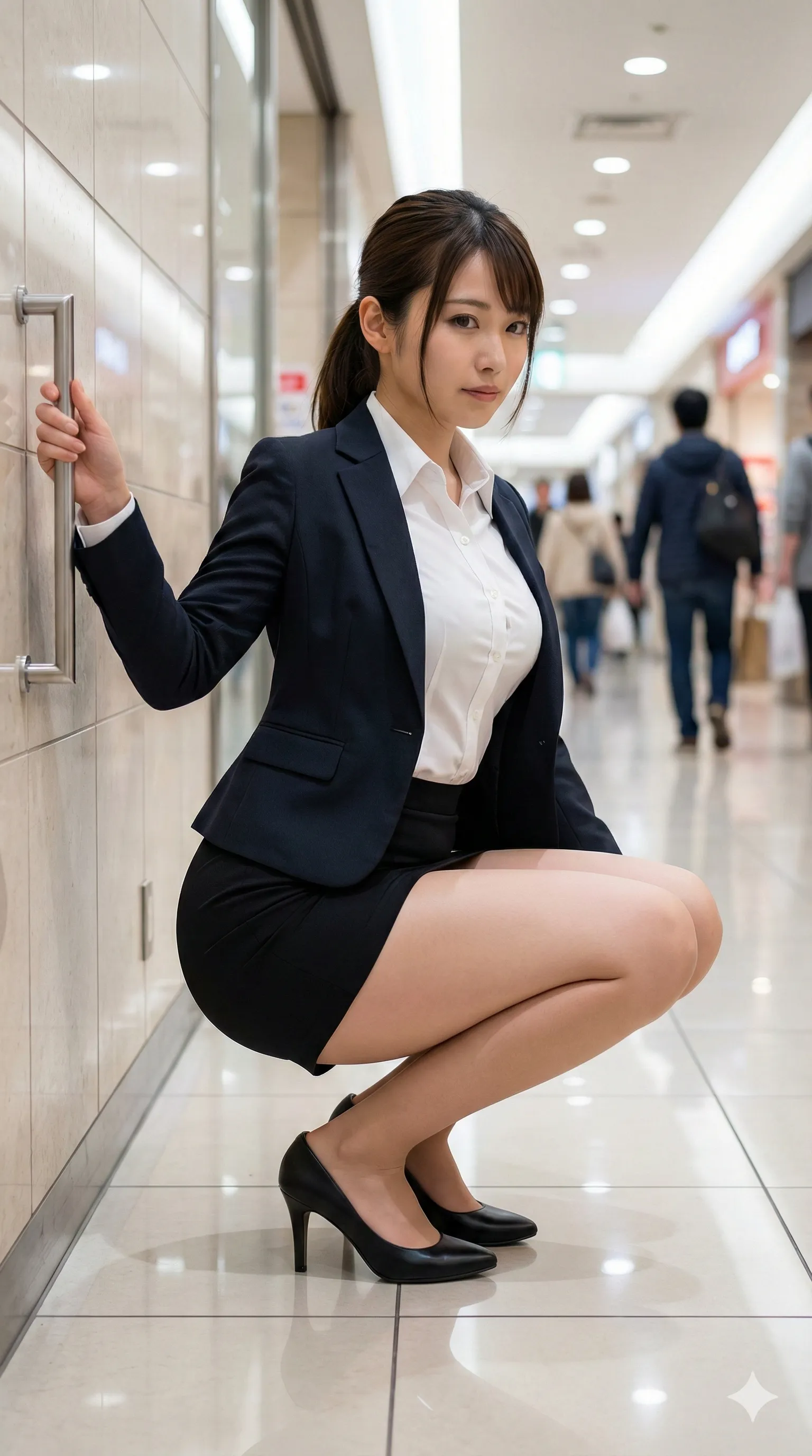 脚を手すりに乗せたストレッチ美女の尻ラインフェチカット 016