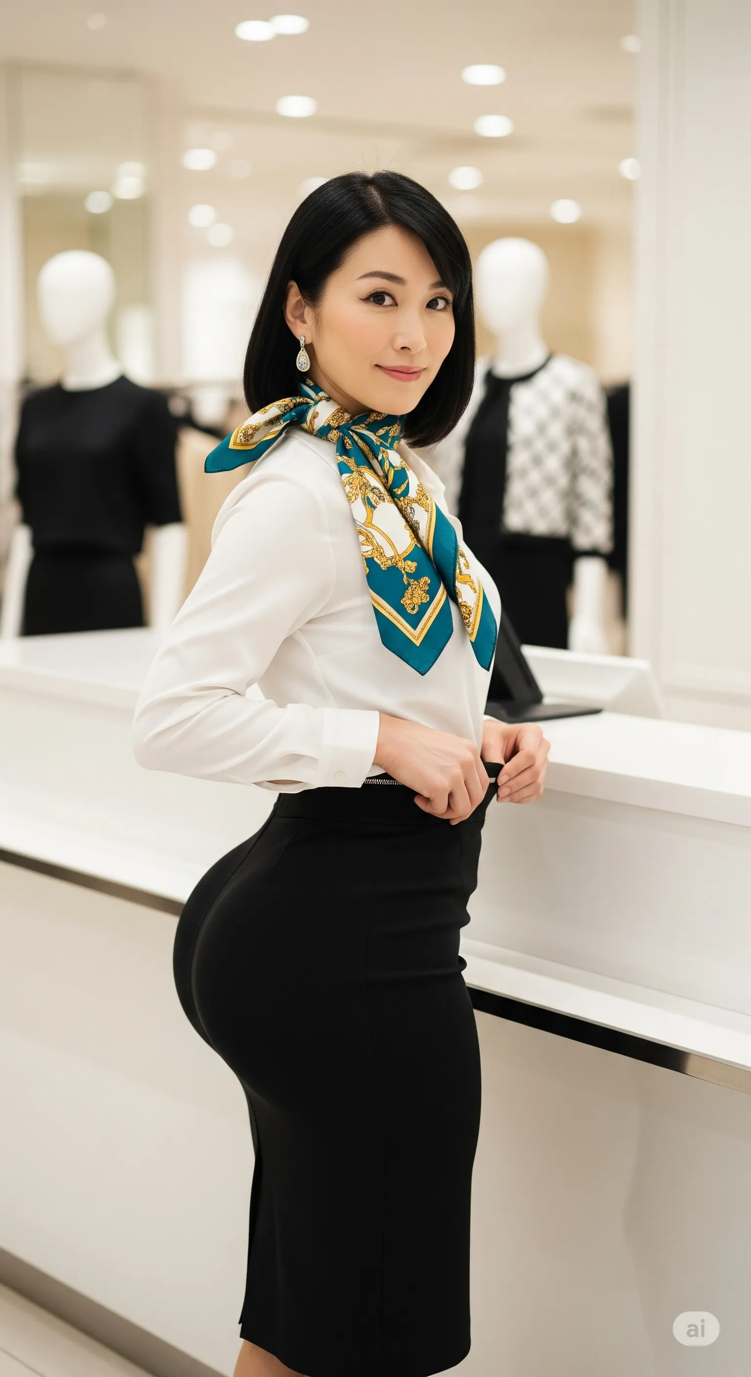 制服の生地越しに伝わる、熟れた女性のヒップボリューム