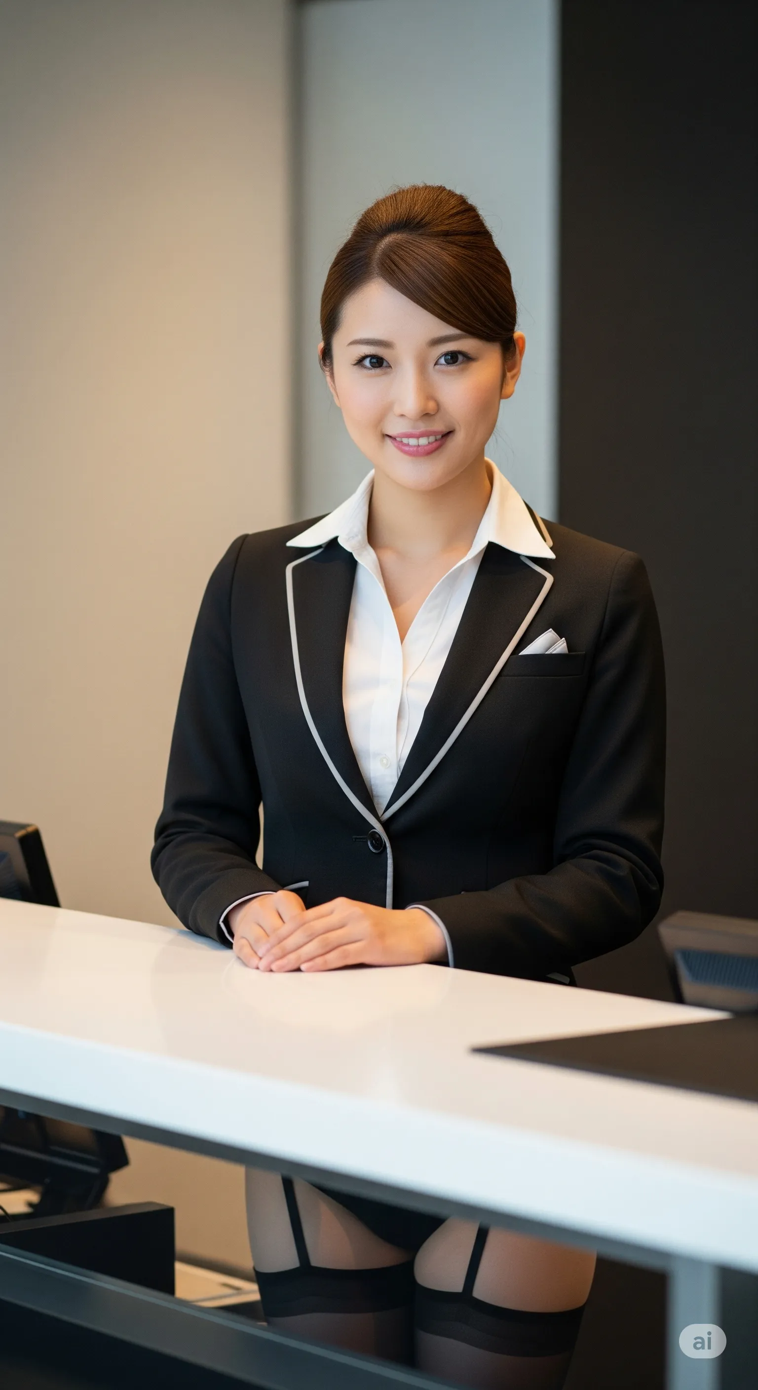 案内中の手の仕草と、後ろ姿に漂う大人のエロティシズム