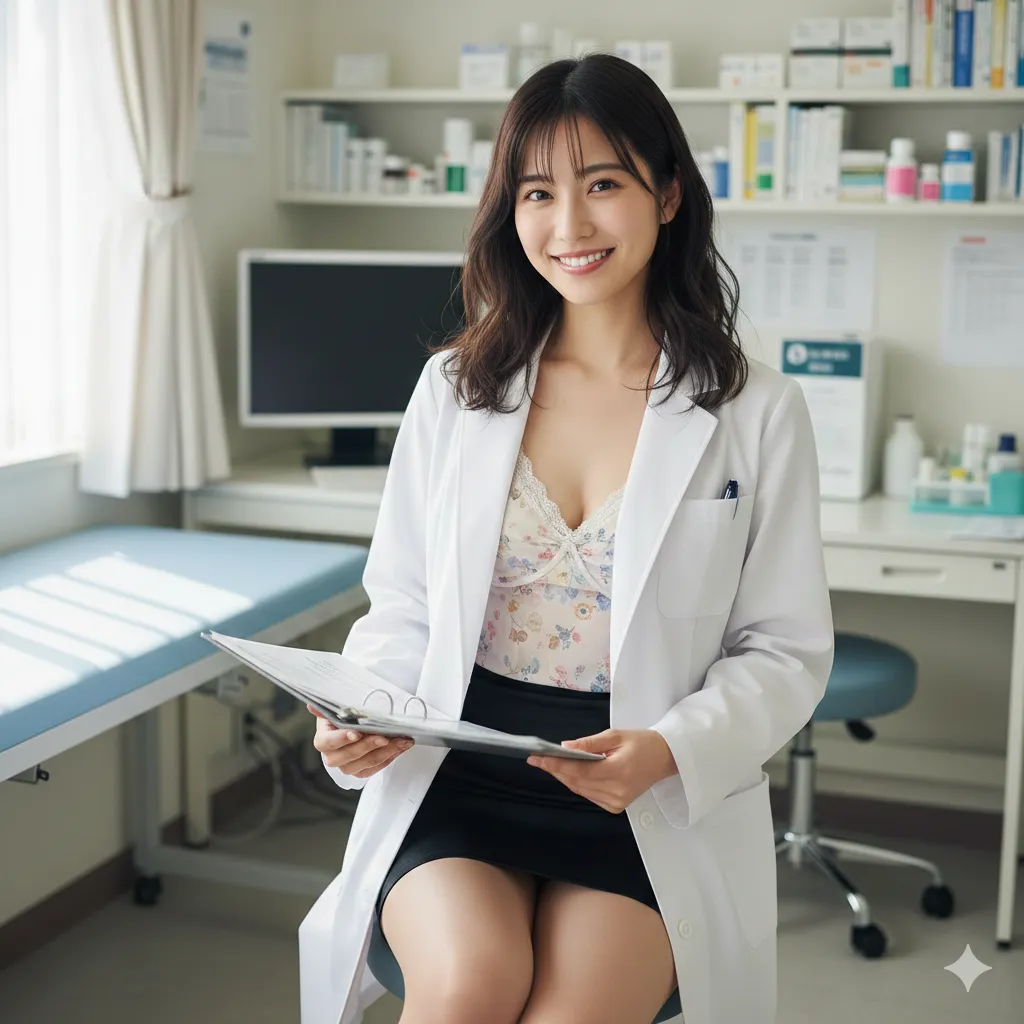 診察室の窓光に照らされたネグリジェの柔らかな陰影