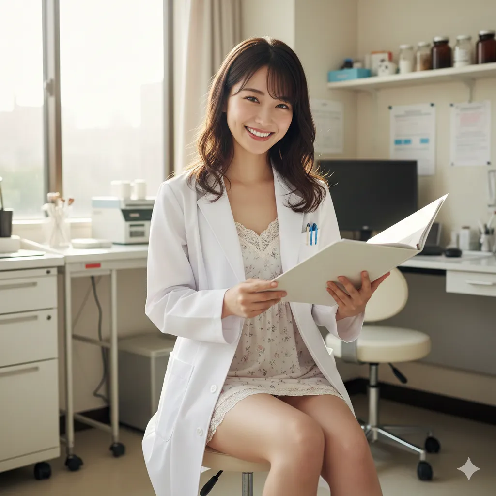 診察室の柔らかな照明で艶が増す女医風美女ショット