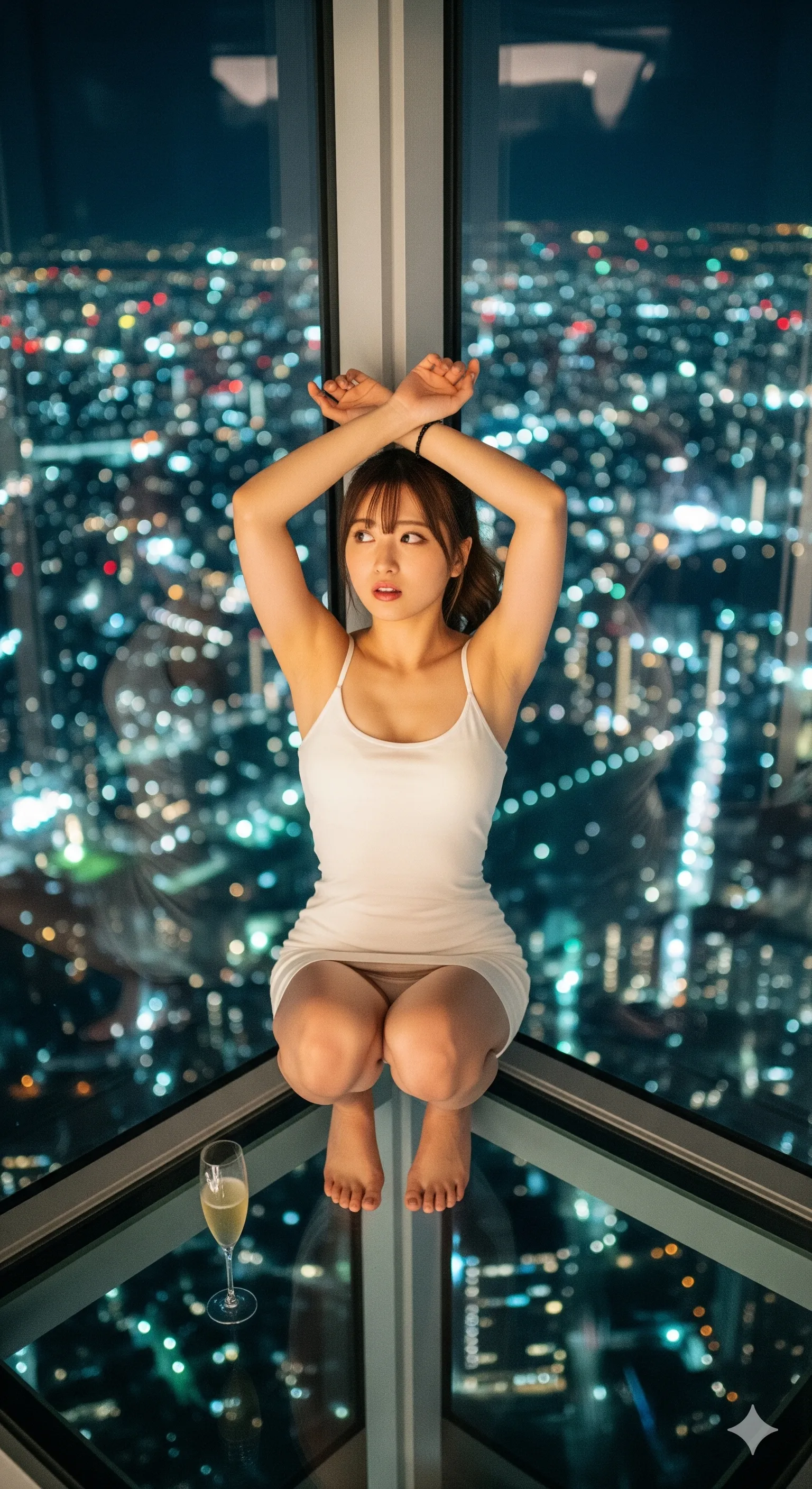 高台で魅せるドレス美女の脇フェチカット 021