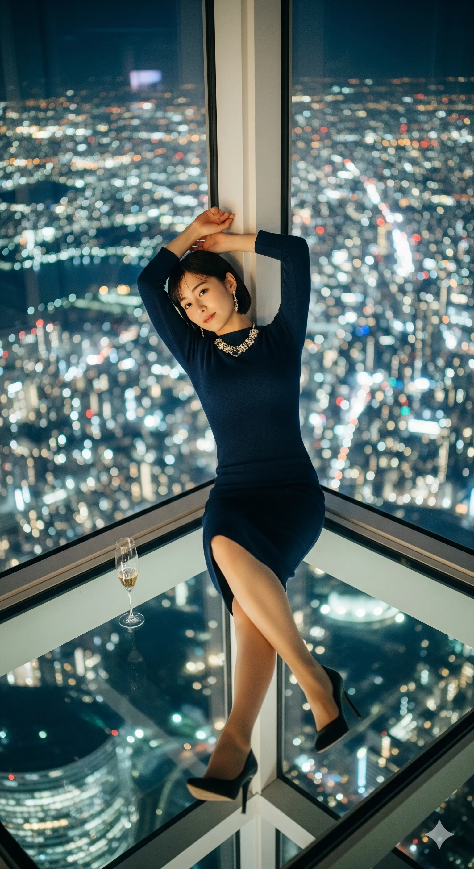 ウエストと脇のラインが際立つセクシードレス美女 023