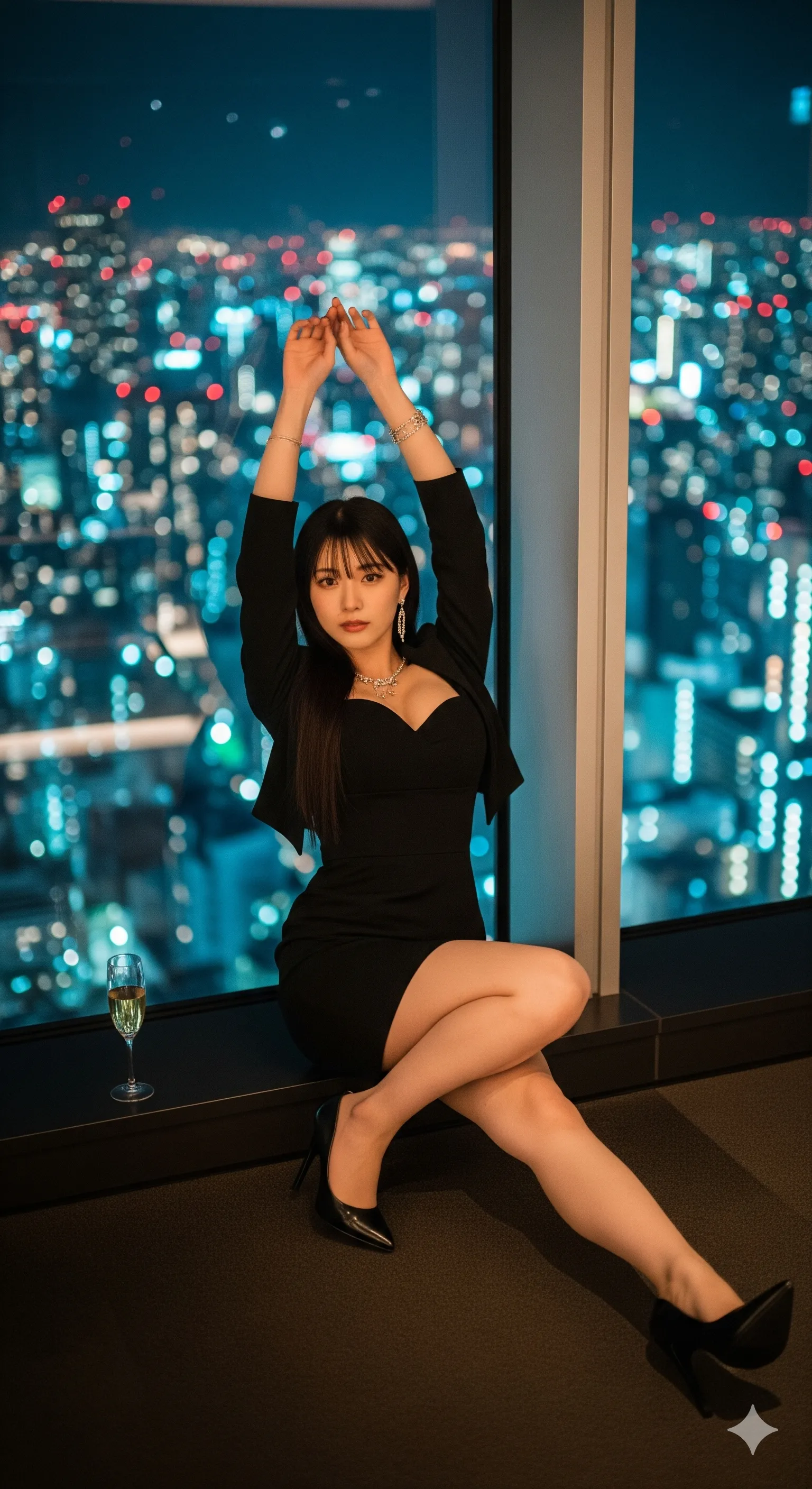 肩出しドレスの隙間から脇が強調される夜景フェチ画像 032