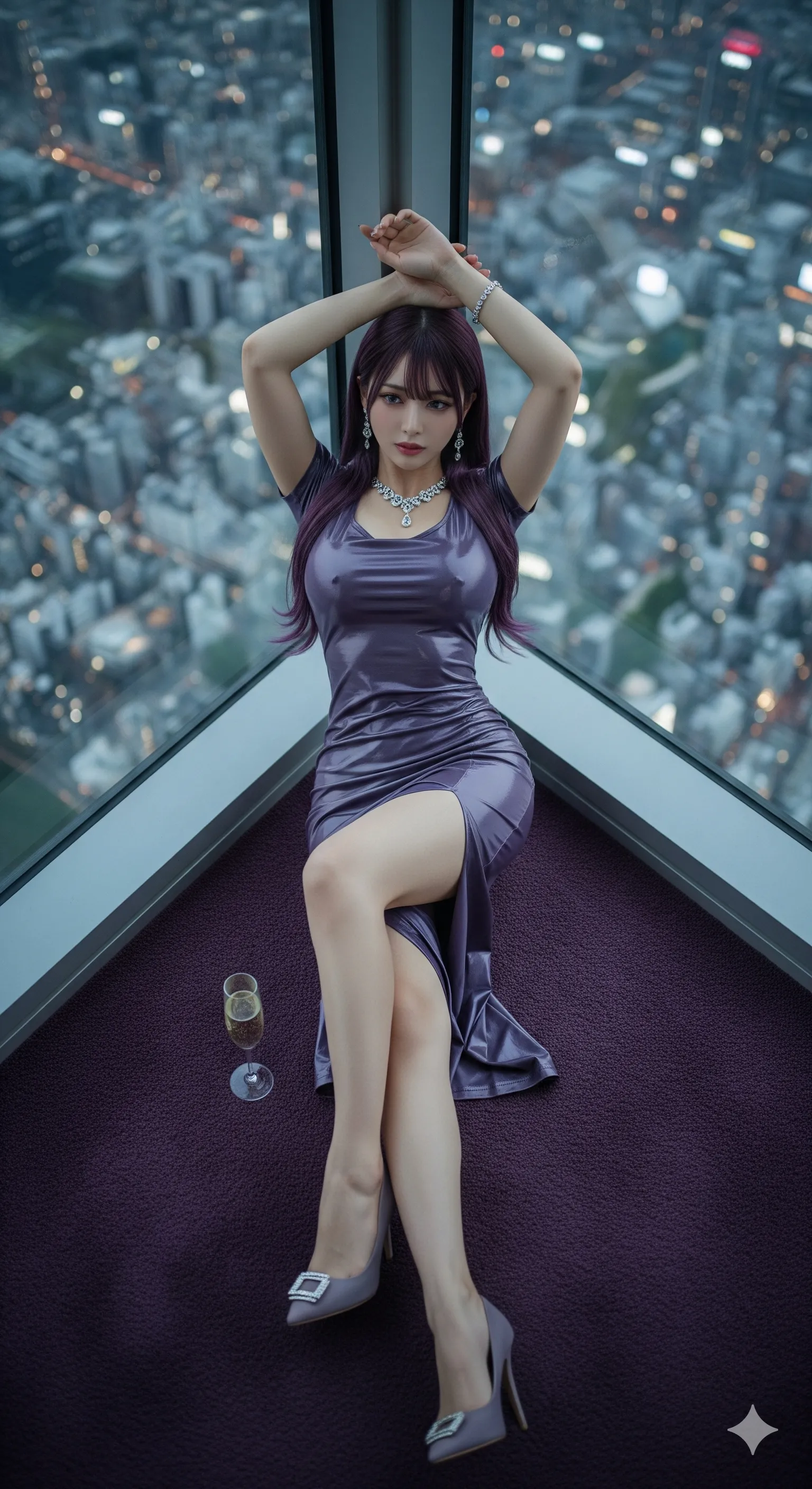 高台でセクシーにポーズを決める脇見せ美女 033