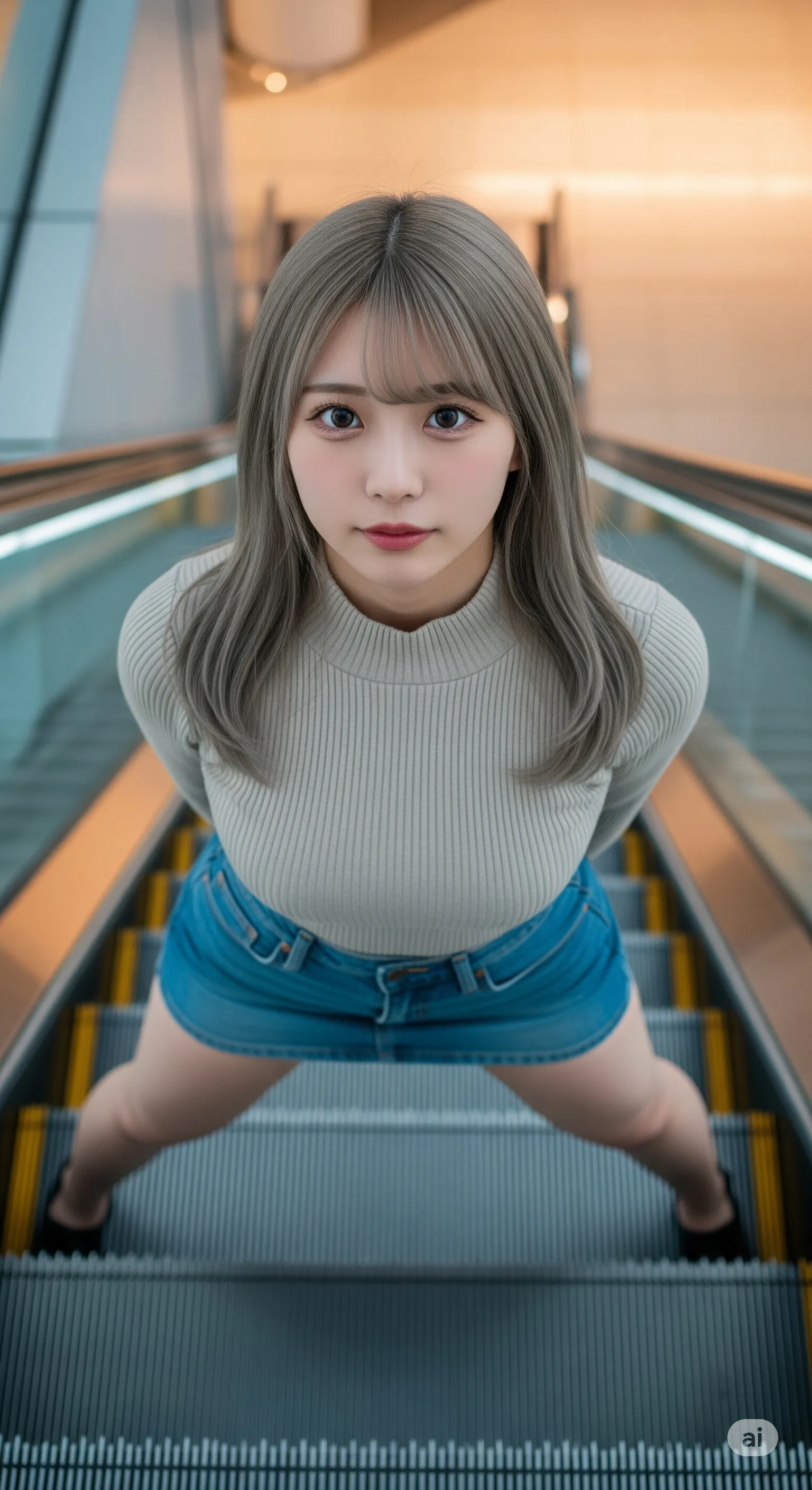 私服スカート美女の後ろ姿が強調されるエスカレーターアングル 006