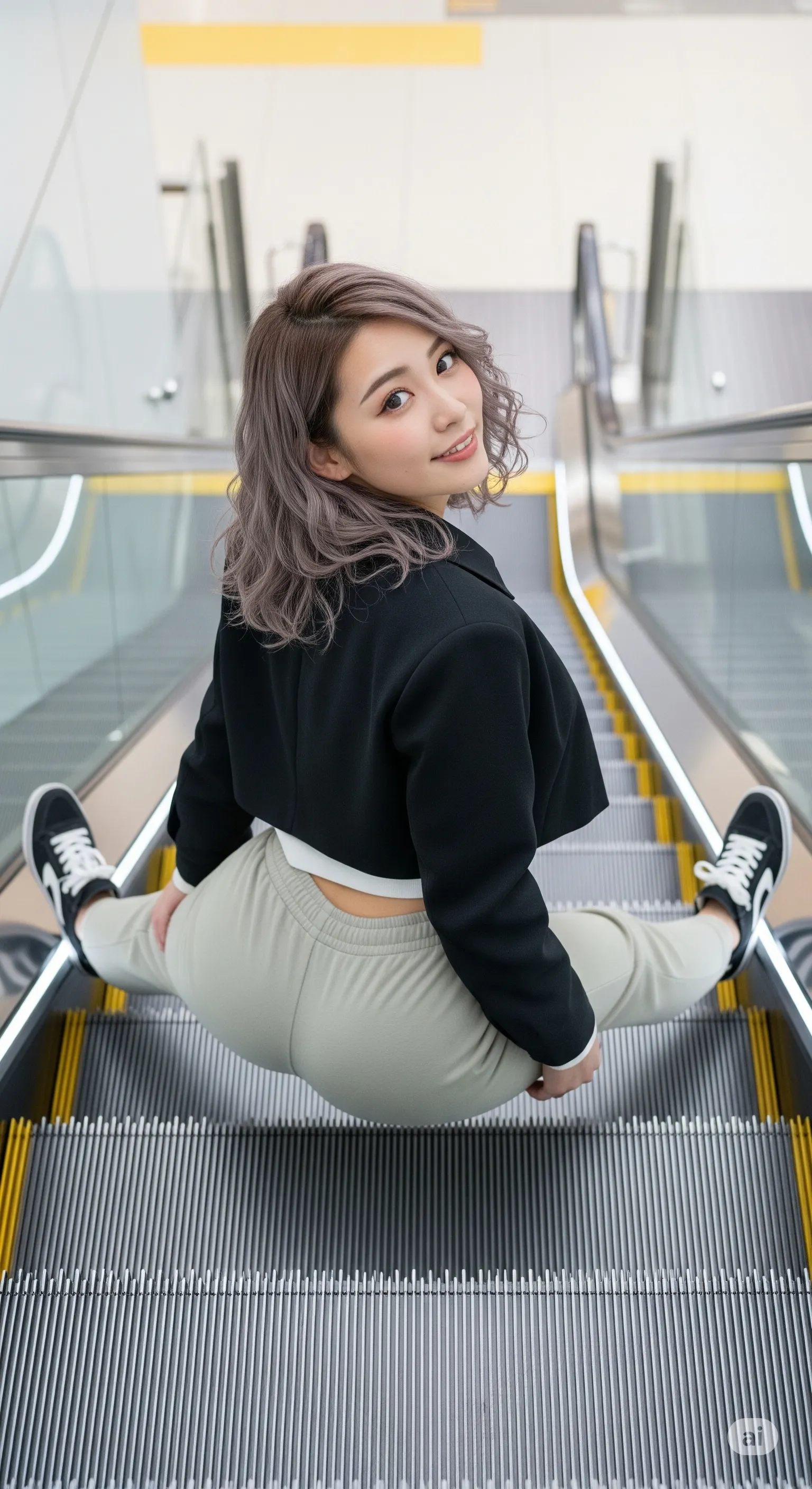 エスカレーターの段差でギャル美女のヒップが立体的に見える画像 007