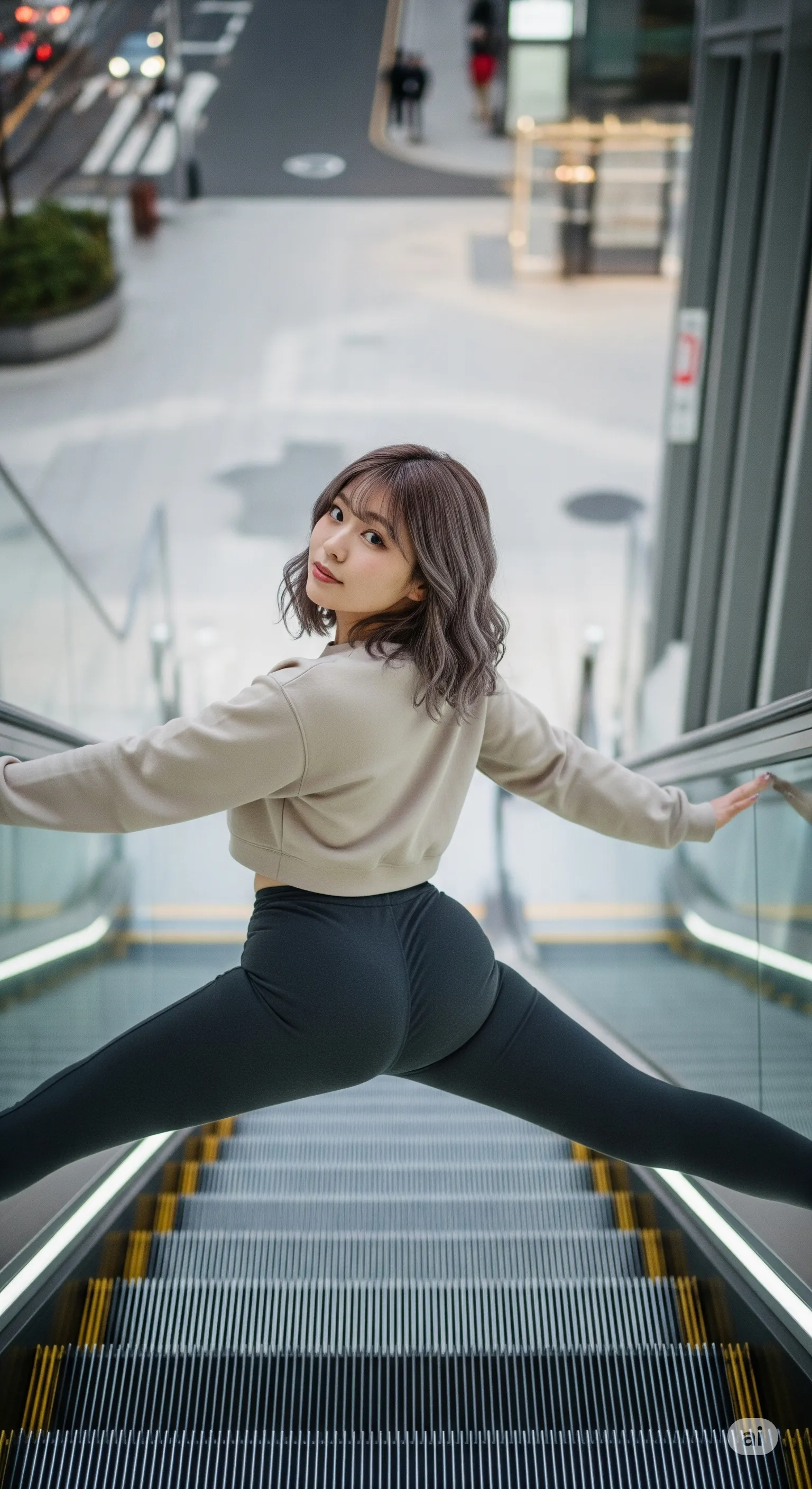 エスカレーターで前傾するギャルの尻が強調されるショット 009