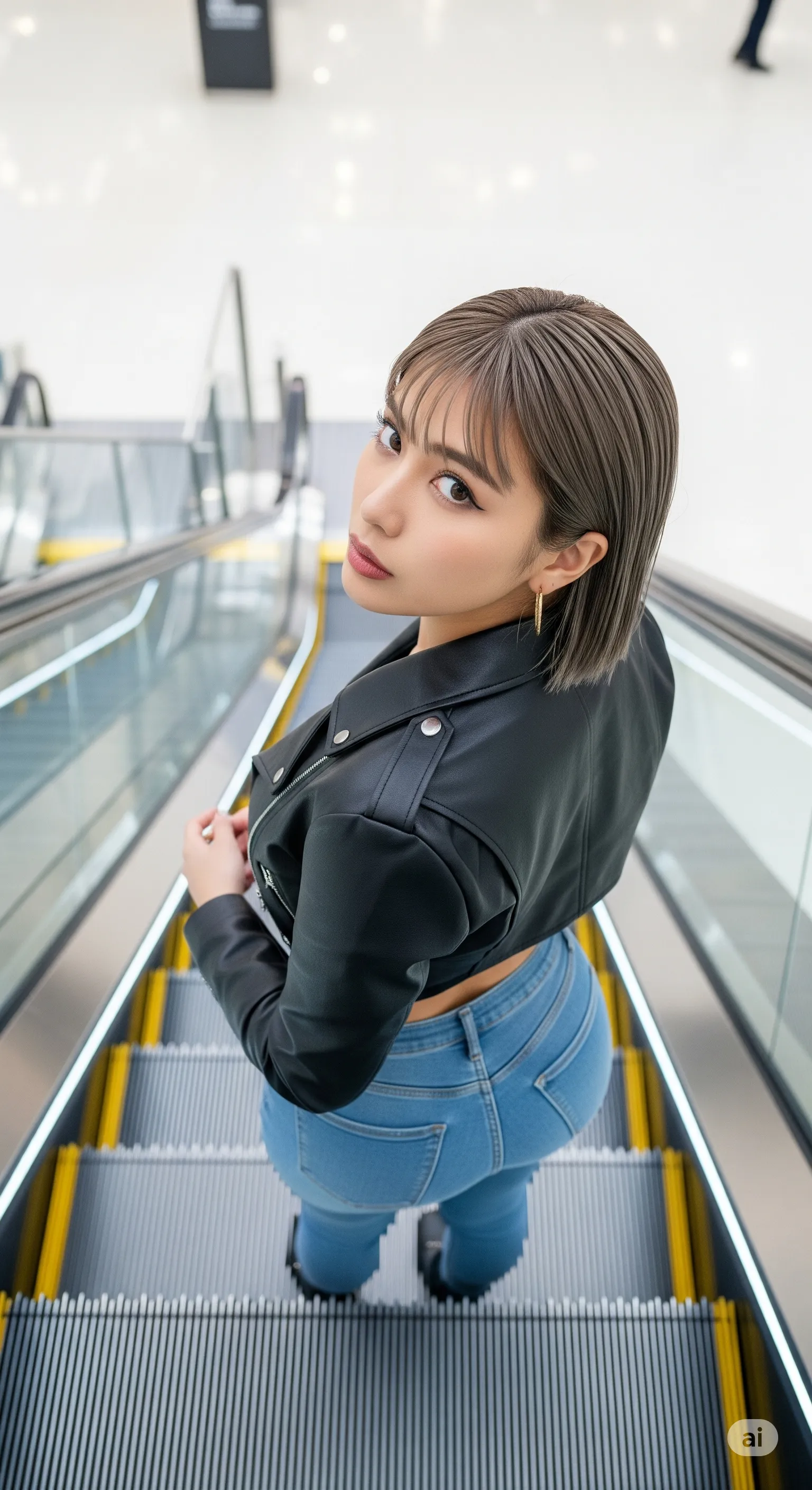 街中のエスカレーターで撮影したギャル系美女の後ろ姿フェチ 011