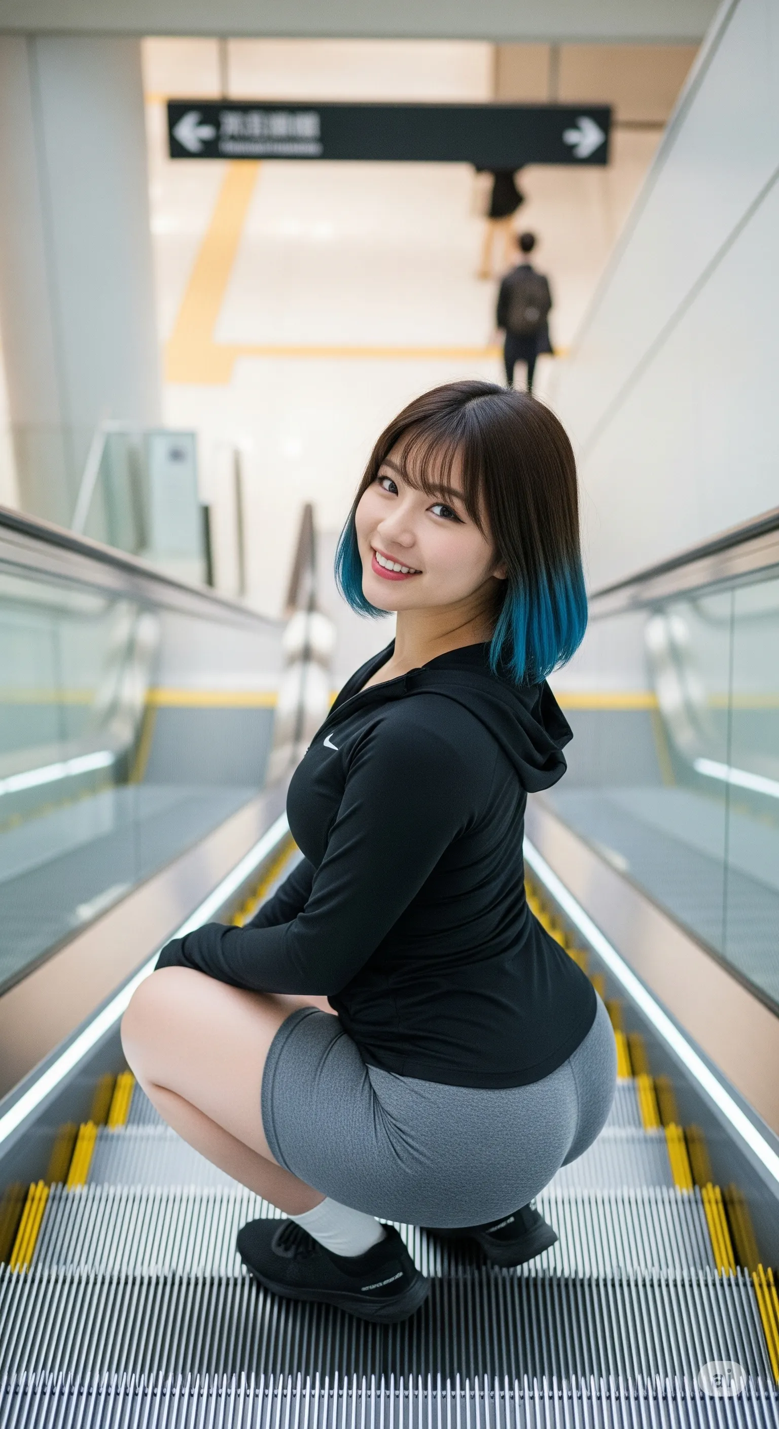 エスカレーターを上る動きでヒップの丸みが際立つフェチ画像 015